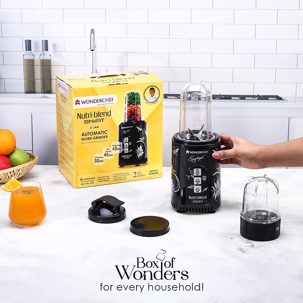 WONDERCHEF Nutri Blend 500 Watt 2 Jars Mixer Grinder (22000 RPM, Copper Motor, Black)_6