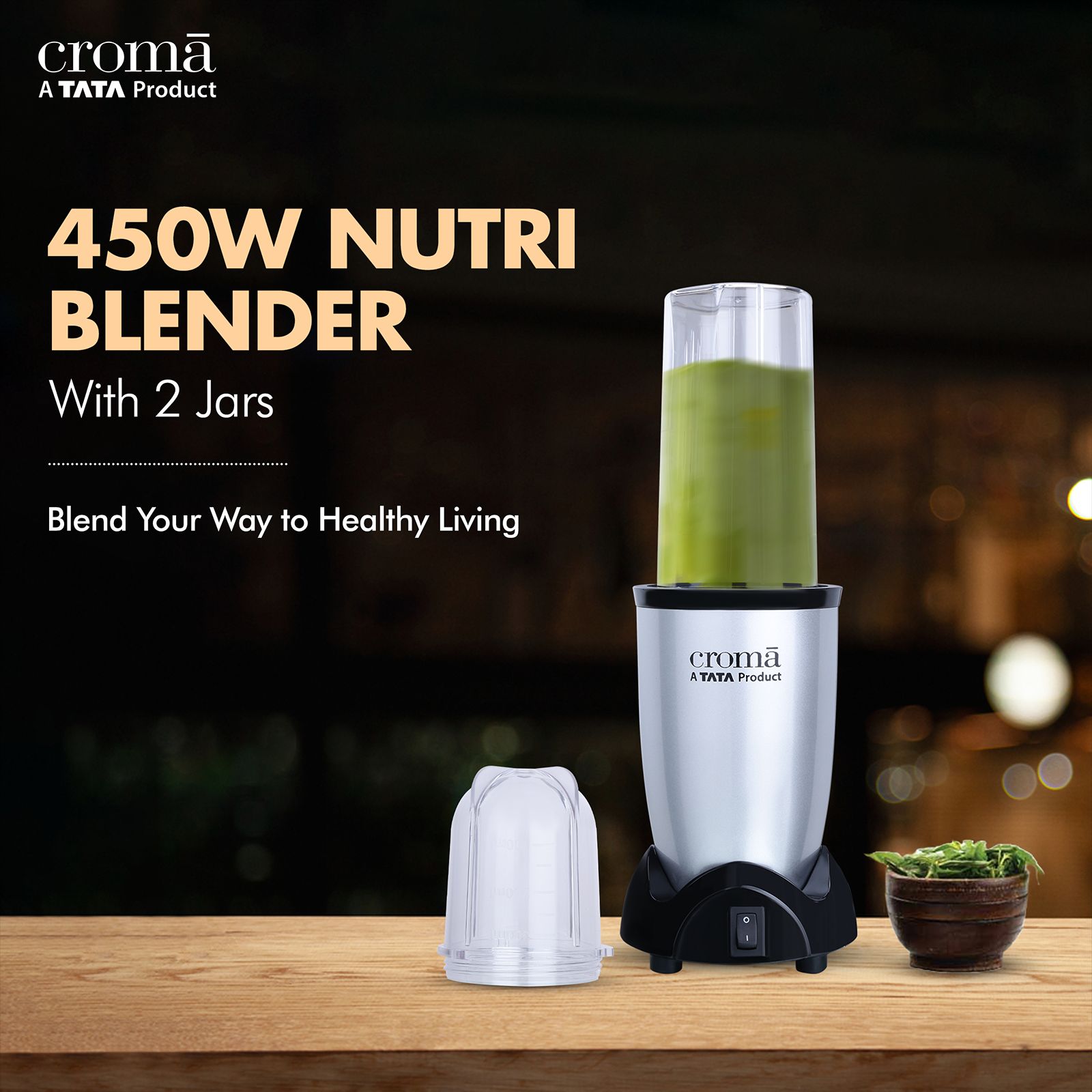 Croma Nutri 450 Watt 2 Jars Mixer Grinder Blender (19000 RPM, Bullet Motor, Silver and Black) Croma Nutri 450 Watt 2 Jars Mixer Grinder Blender (19000 RPM, Bullet Motor, Silver and Black)_11