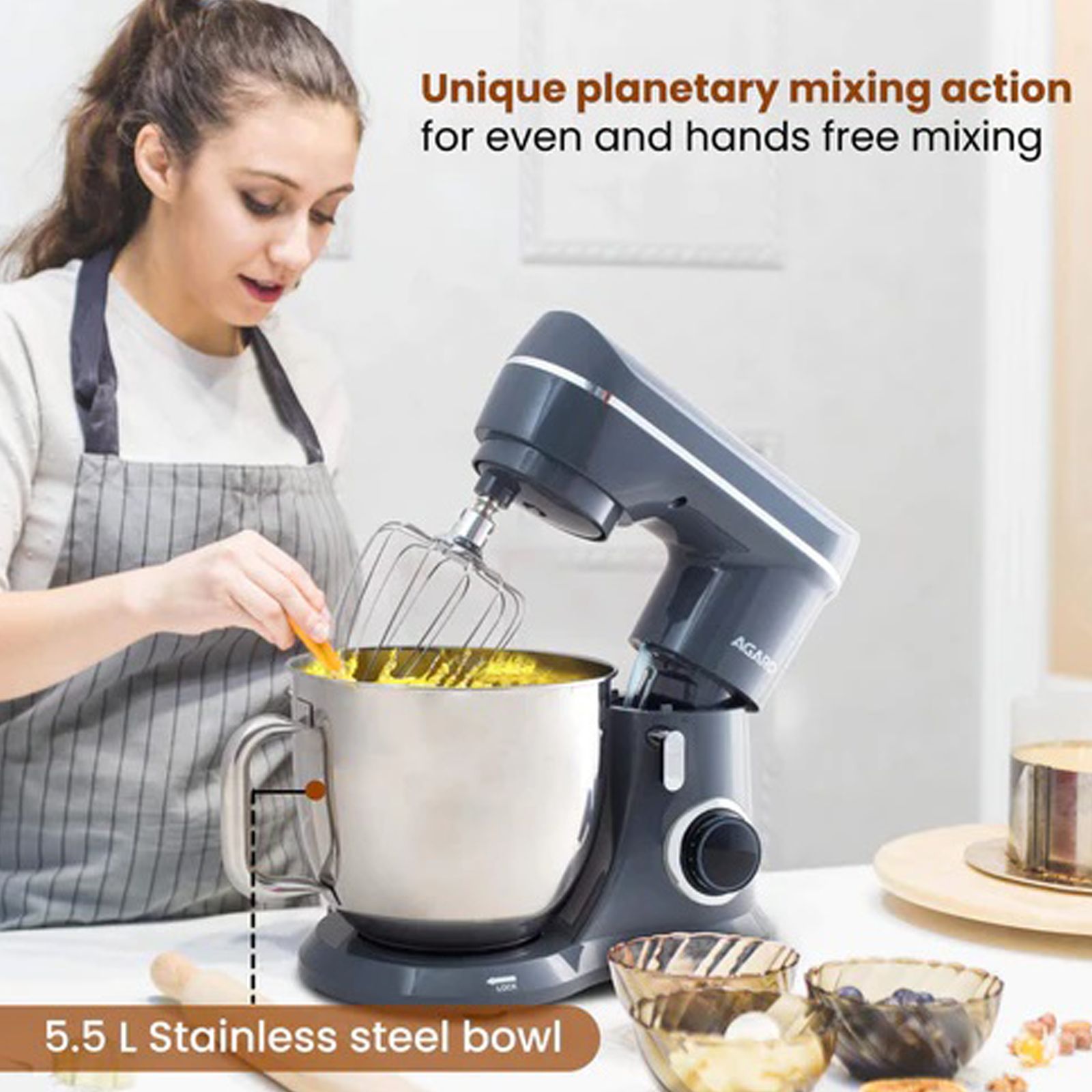 AGARO Elegant 1400 Watt 10 Speed Stand Mixer with 3 Attachments (Pulse Function, Dark Grey)_5
