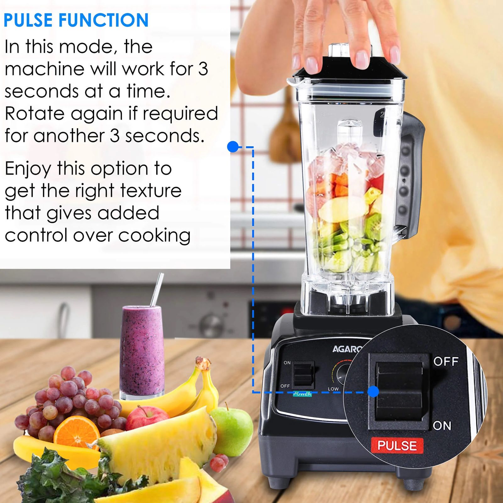 AGARO Grand 2000 Watt 1 Jar Mixer Grinder Blender (Pulse Function, Black)_5