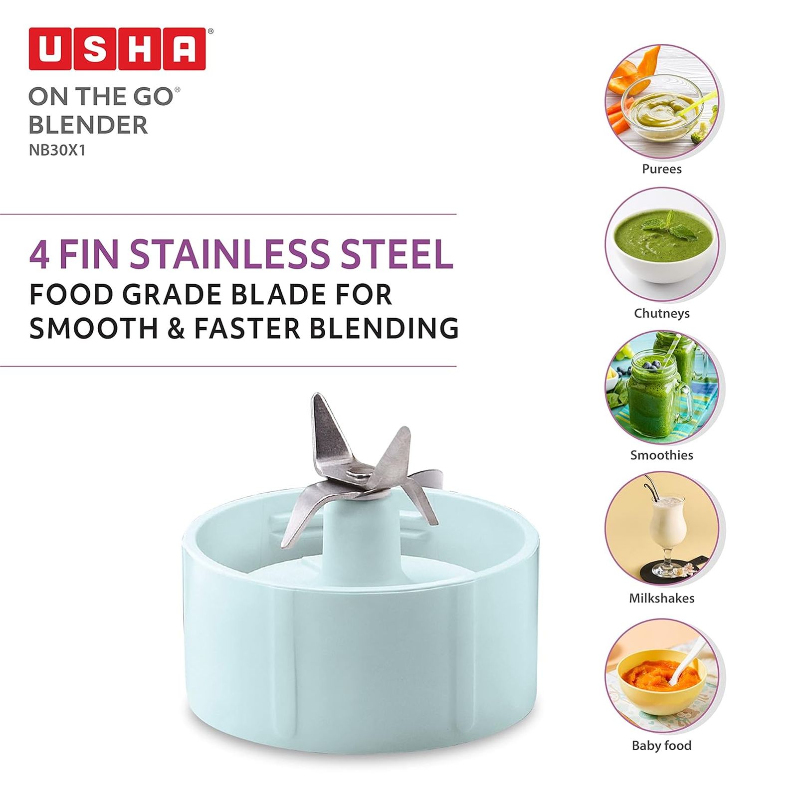 USHA On The Go 350 Watt 2 Jars Juicer Mixer Grinder (Spill Proof, Pastel Green) USHA On The Go 350 Watt 2 Jars Juicer Mixer Grinder (Spill Proof, Pastel Green)_4
