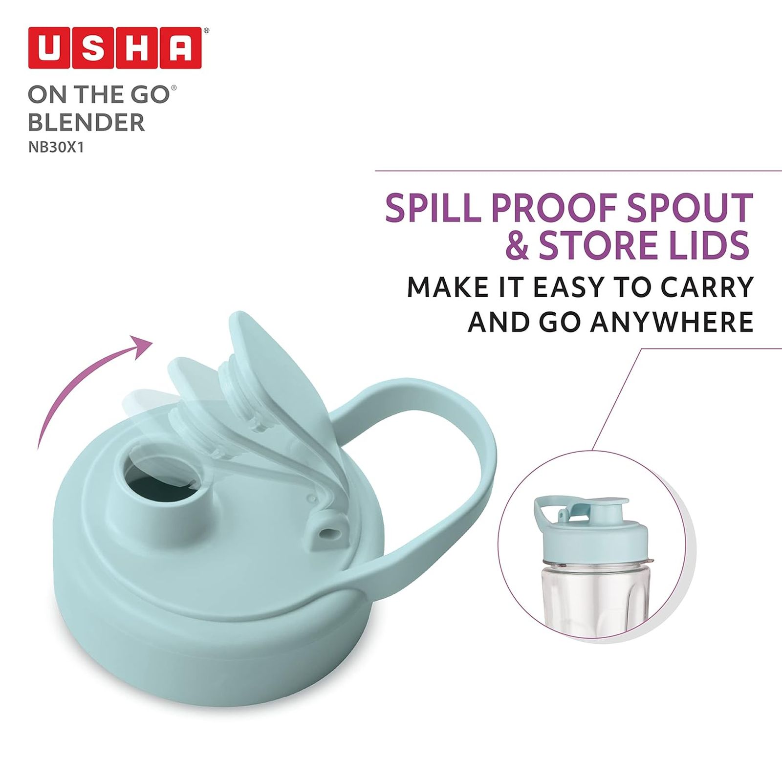 USHA On The Go 350 Watt 2 Jars Juicer Mixer Grinder (Spill Proof, Pastel Green) USHA On The Go 350 Watt 2 Jars Juicer Mixer Grinder (Spill Proof, Pastel Green)_2
