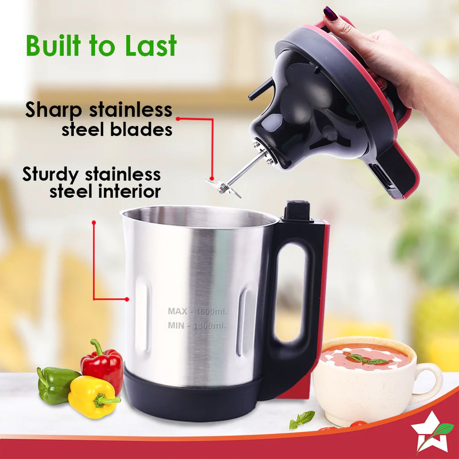 WONDERCHEF Neo 900 Watt 1.6 Litre Soup Maker with 5 Preset Functions (Red & Black) WONDERCHEF Neo 900 Watt 1.6 Litre Soup Maker with 5 Preset Functions (Red & Black)_8