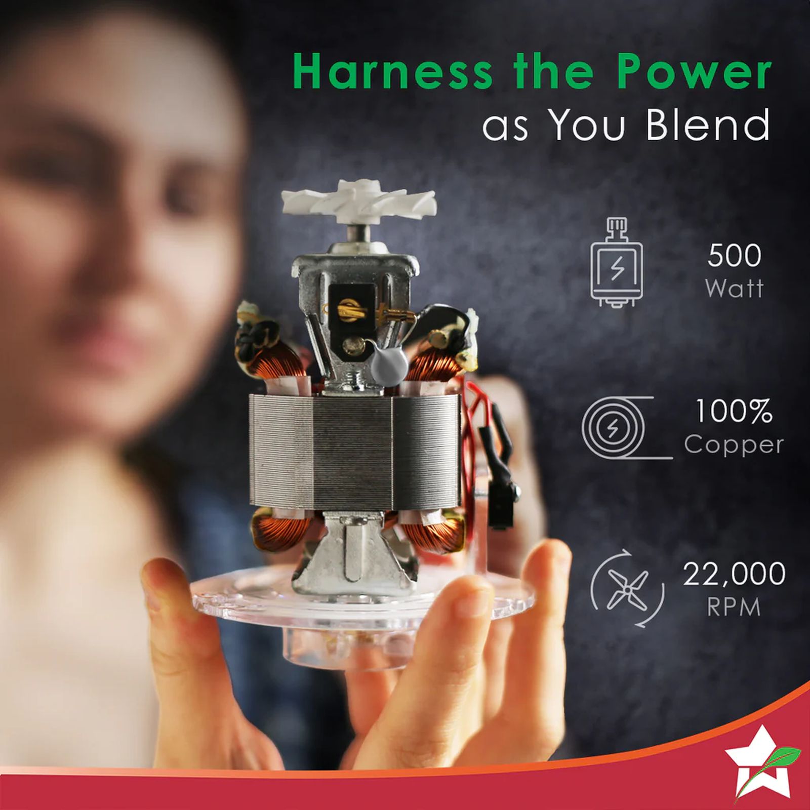 WONDERCHEF Nutri-blend 500 Watt 3 Jars Mixer Grinder Blender (22000 RPM, Copper Motor, Black)_5
