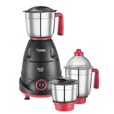 Prestige Regal 750 Watt 3 Jars Mixer Grinder (Sparkling Mirror Finish, Black & Red)