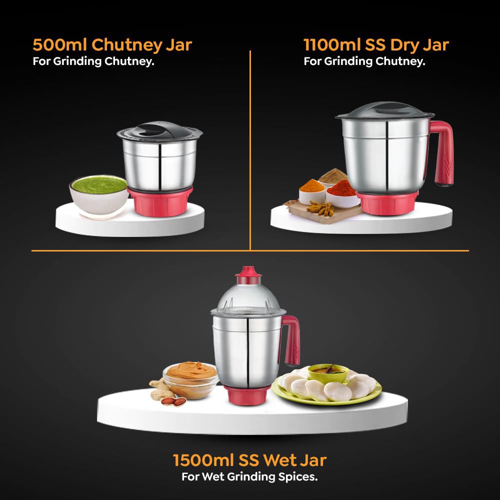 Prestige Regal 750 Watt 3 Jars Mixer Grinder (Sparkling Mirror Finish, Black & Red)_6