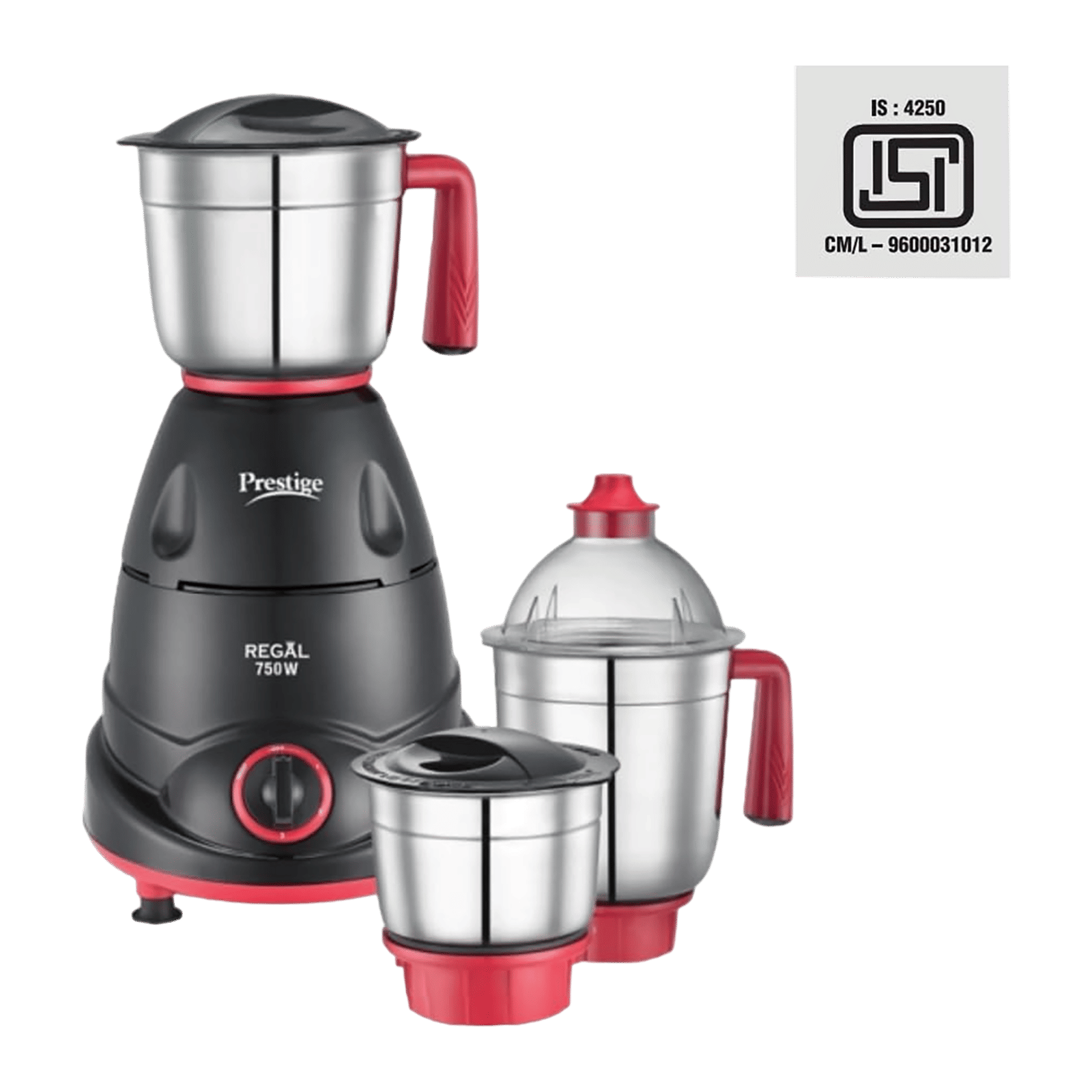 Prestige Regal 750 Watt 3 Jars Mixer Grinder (Sparkling Mirror Finish, Black & Red)_7