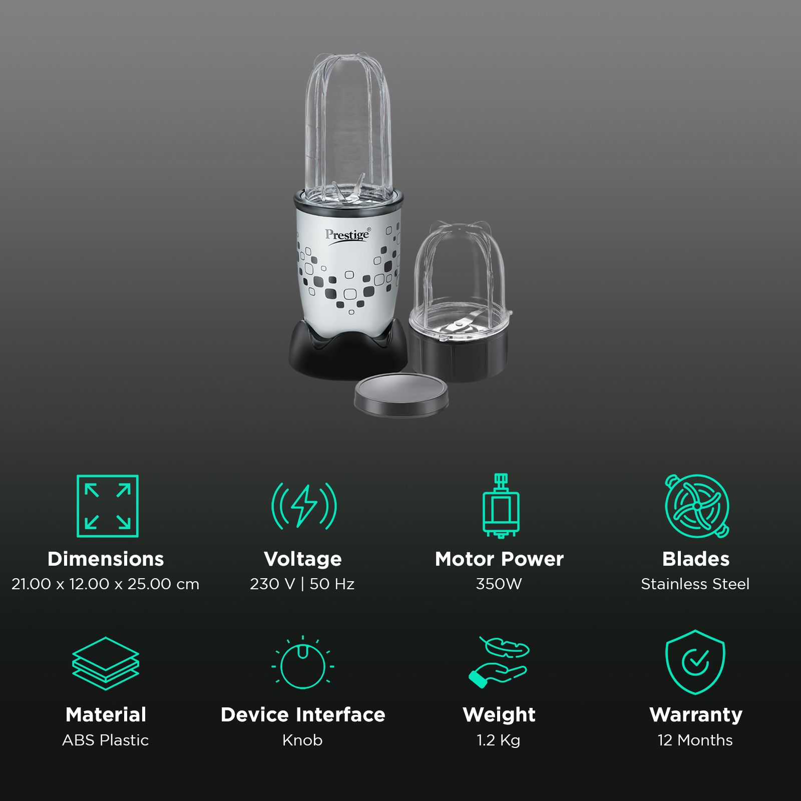 Prestige Nutri-Mix 2.0 350 Watt 2 Jars Mixer Grinder (Dual Safety Inter-Lock System, Black & Grey) Prestige Nutri-Mix 2.0 350 Watt 2 Jars Mixer Grinder (Dual Safety Inter-Lock System, Black & Grey)_2