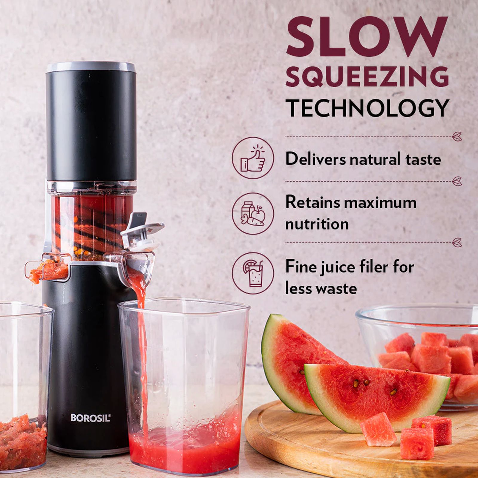 BOROSIL BSJU13WB01 130 Watt 2 Jars Cold Press Juicer (55 RPM, Slow Squeeze Juicing Technology, Black) BOROSIL BSJU13WB01 130 Watt 2 Jars Cold Press Juicer (55 RPM, Slow Squeeze Juicing Technology, Black)_7