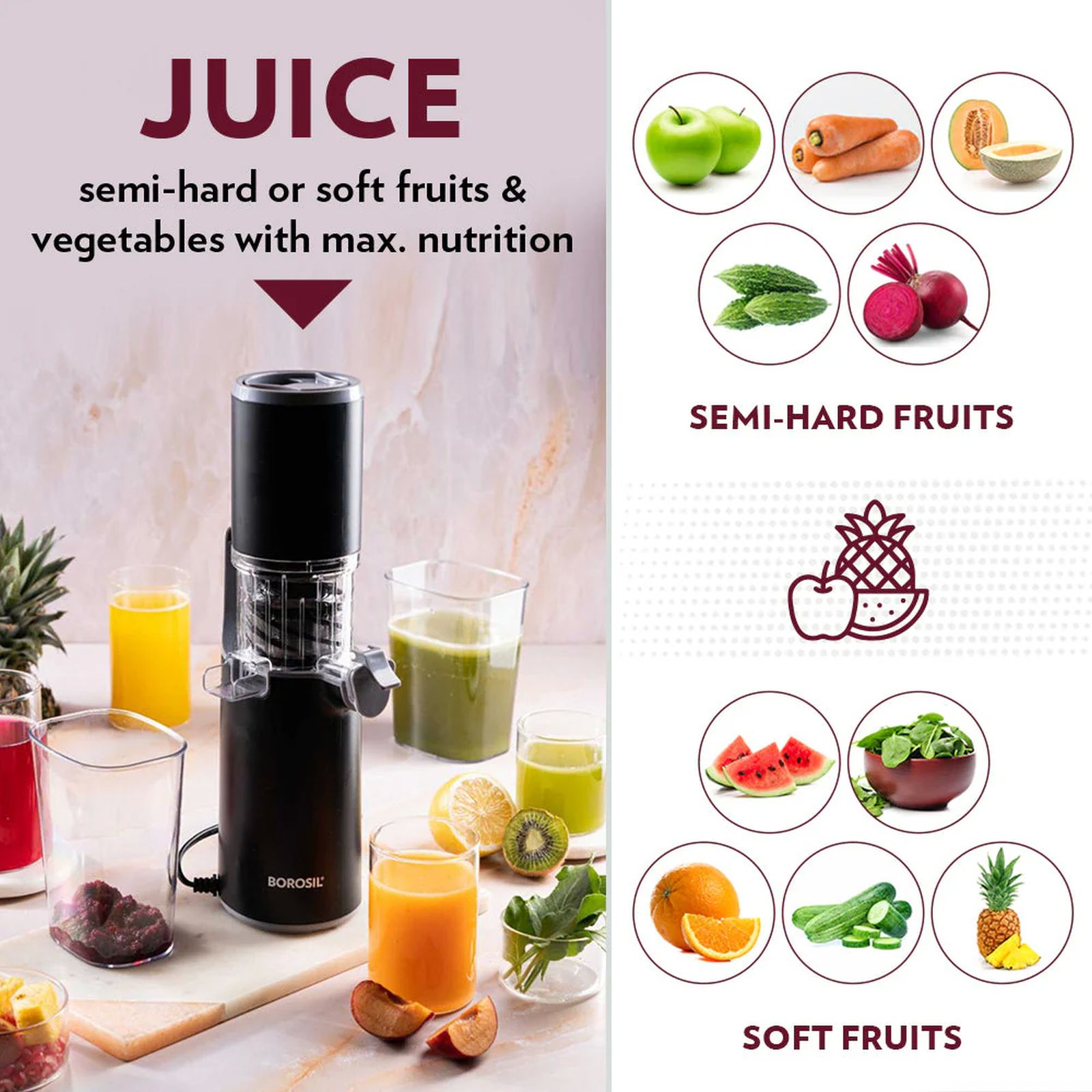 BOROSIL BSJU13WB01 130 Watt 2 Jars Cold Press Juicer (55 RPM, Slow Squeeze Juicing Technology, Black) BOROSIL BSJU13WB01 130 Watt 2 Jars Cold Press Juicer (55 RPM, Slow Squeeze Juicing Technology, Black)_8