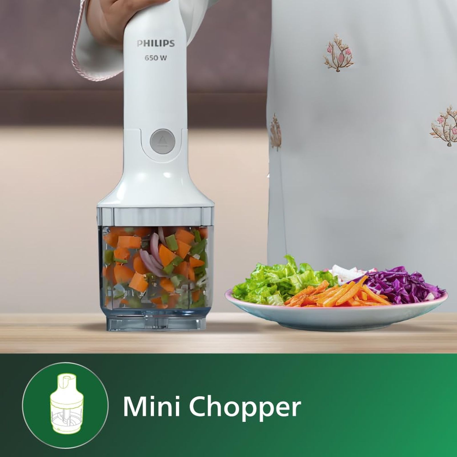 PHILIPS 650 Watt 2 Speed Hand Blender with 2 Attachments (Detachable Steel Rod, White) PHILIPS 650 Watt 2 Speed Hand Blender with 2 Attachments (Detachable Steel Rod, White)_4