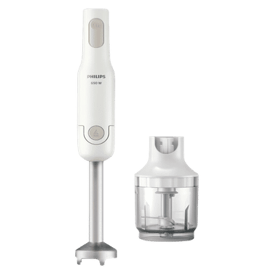 PHILIPS 650 Watt 2 Speed Hand Blender with 2 Attachments (Detachable Steel Rod, White)