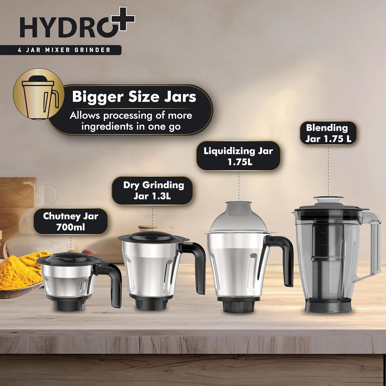 HAVELLS Hydro Plus 1000 Watt 4 Jars Mixer Grinder (22000 RPM, Ball Bearing Motor, Black) HAVELLS Hydro Plus 1000 Watt 4 Jars Mixer Grinder (22000 RPM, Ball Bearing Motor, Black)_8