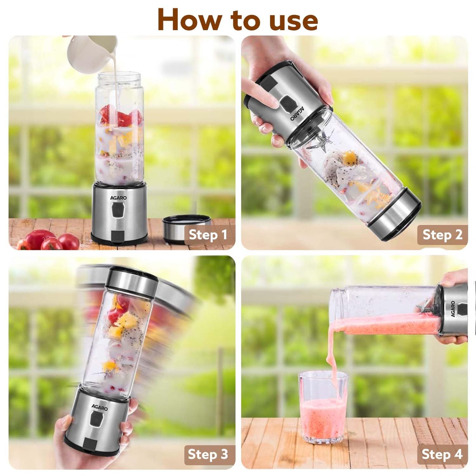 AGARO Galaxy Portable Blender with 3000 mAh Rechargeable Battery (450ml, Black) AGARO Galaxy Portable Blender with 3000 mAh Rechargeable Battery (450ml, Black)_6