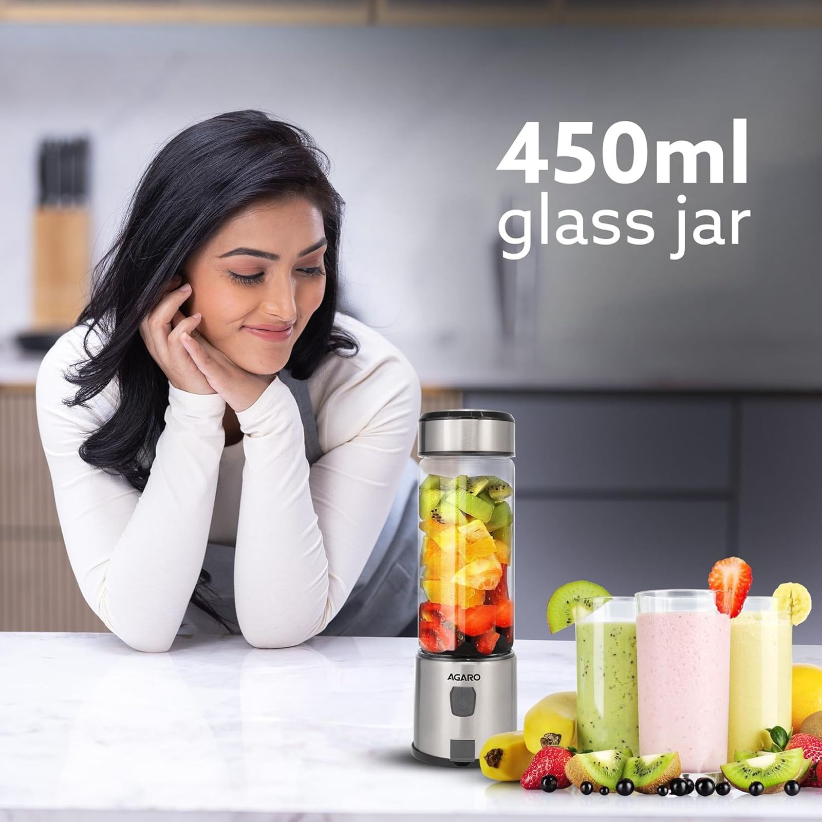 AGARO Galaxy Portable Blender with 3000 mAh Rechargeable Battery (450ml, Black) AGARO Galaxy Portable Blender with 3000 mAh Rechargeable Battery (450ml, Black)_4