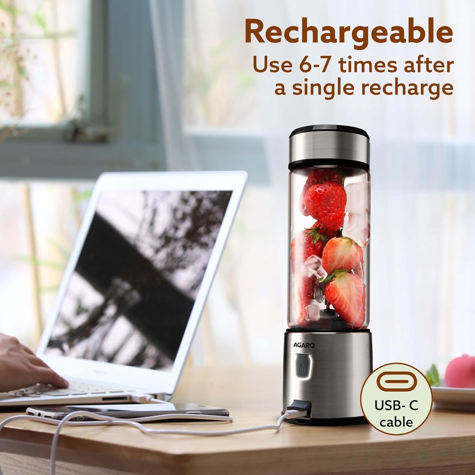 AGARO Galaxy Portable Blender with 3000 mAh Rechargeable Battery (450ml, Black) AGARO Galaxy Portable Blender with 3000 mAh Rechargeable Battery (450ml, Black)_5