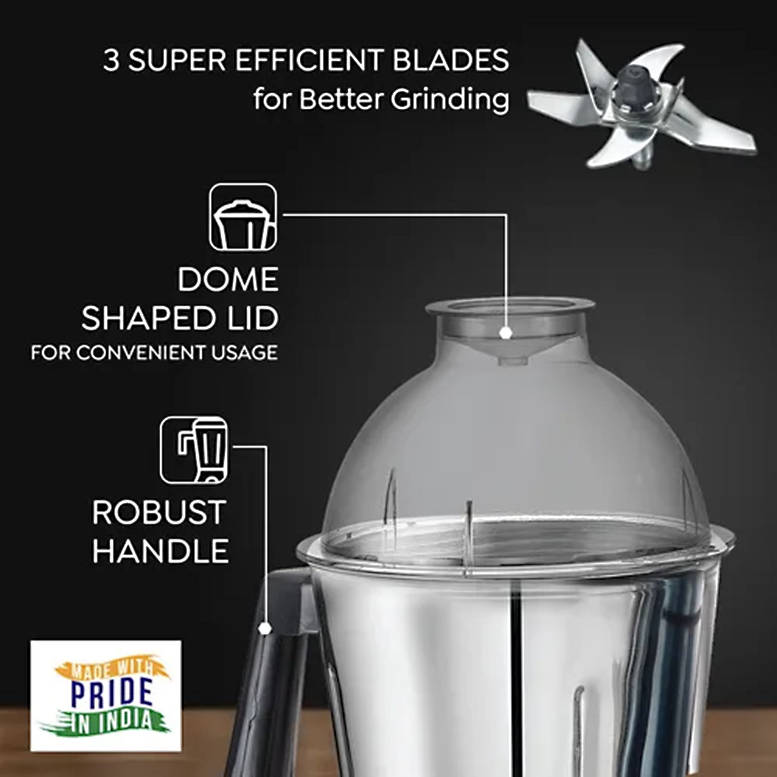 Prestige Grace 750 Watt 4 Jars Juicer Mixer Grinder (Dome Shaped Lid, Blue & Black)_7