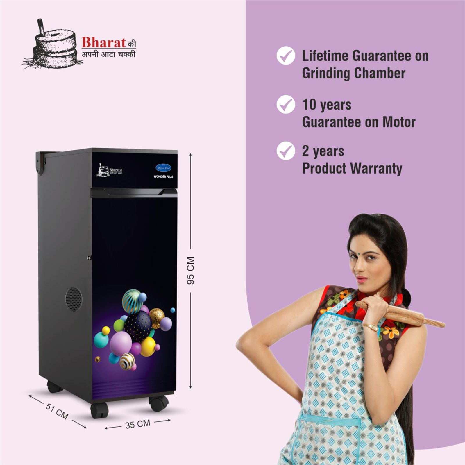 Mycro Fine Wonder Plus 750 Watts 6 Kg Flour Mill Machine (Aircooled High Tech Filter, LMWONDERPLUS3DBALL, Black) Mycro Fine Wonder Plus 750 Watts 6 Kg Flour Mill Machine (Aircooled High Tech Filter, LMWONDERPLUS3DBALL, Black)_5