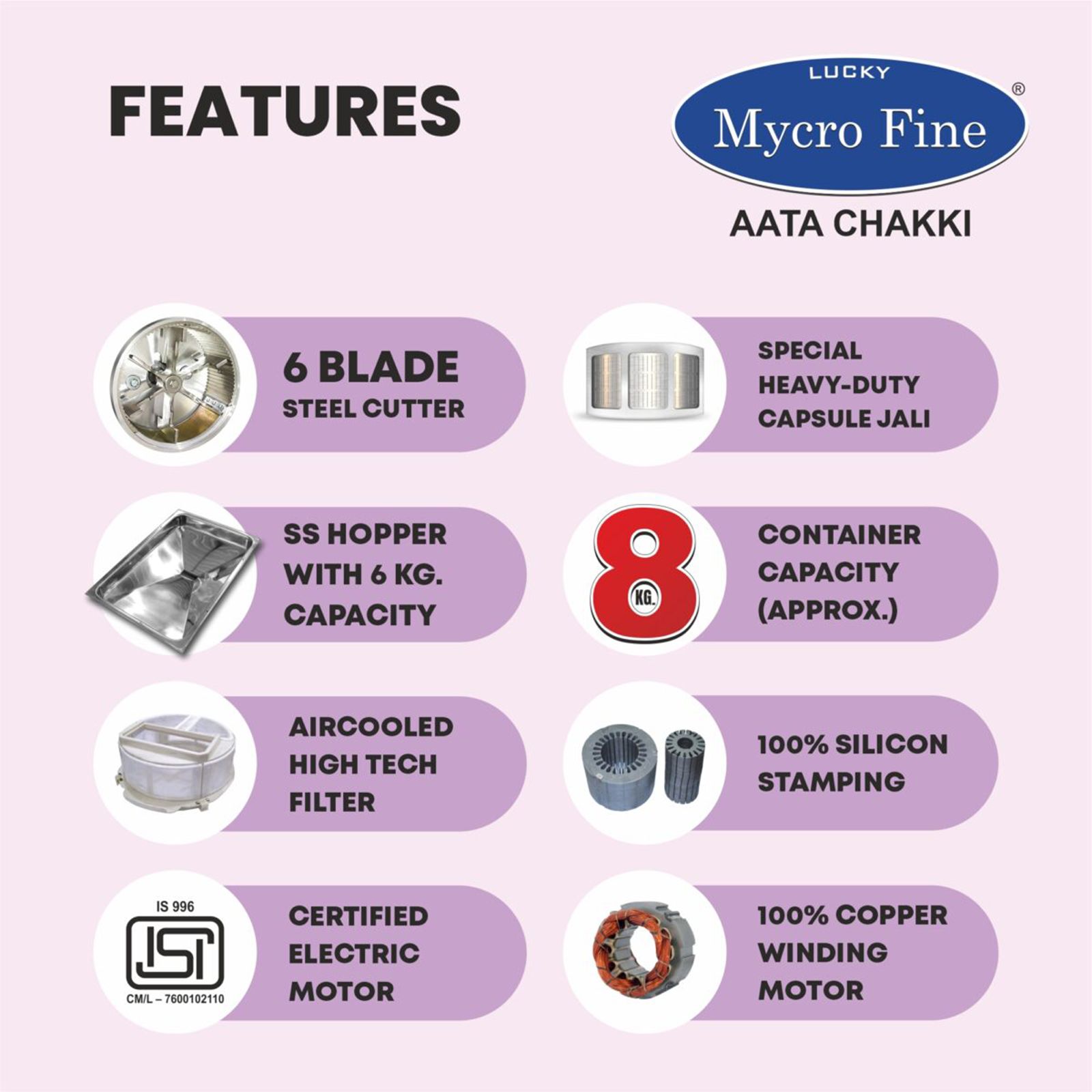 Mycro Fine Wonder Plus 750 Watts 6 Kg Flour Mill Machine (Aircooled High Tech Filter, LMWONDERPLUS3DBALL, Black) Mycro Fine Wonder Plus 750 Watts 6 Kg Flour Mill Machine (Aircooled High Tech Filter, LMWONDERPLUS3DBALL, Black)_8