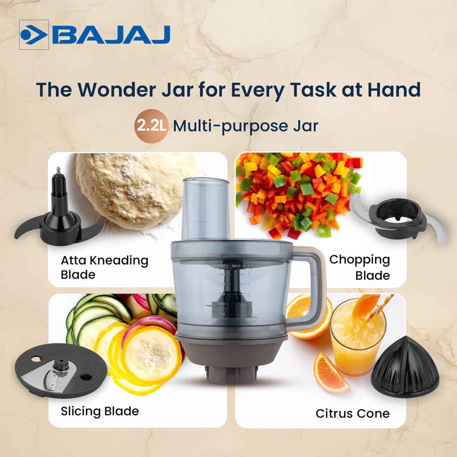 Bajaj Style Mix 1000 Watt 5 Jars Mixer Grinder (20000 RPM, Powerful Titan Motor, Sahara Beige) Bajaj Style Mix 1000 Watt 5 Jars Mixer Grinder (20000 RPM, Powerful Titan Motor, Sahara Beige)_10