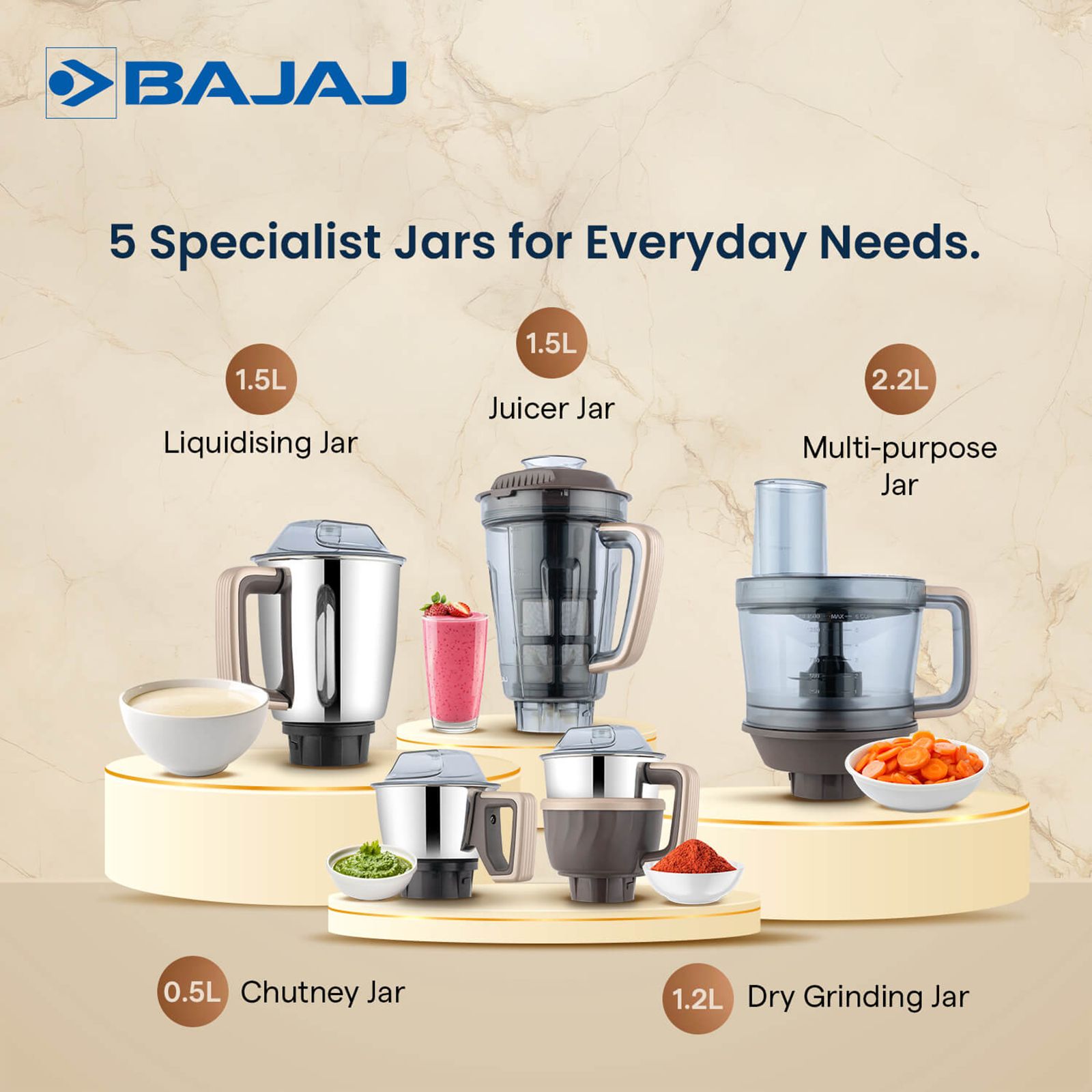 Bajaj Style Mix 1000 Watt 5 Jars Mixer Grinder (20000 RPM, Powerful Titan Motor, Sahara Beige) Bajaj Style Mix 1000 Watt 5 Jars Mixer Grinder (20000 RPM, Powerful Titan Motor, Sahara Beige)_5