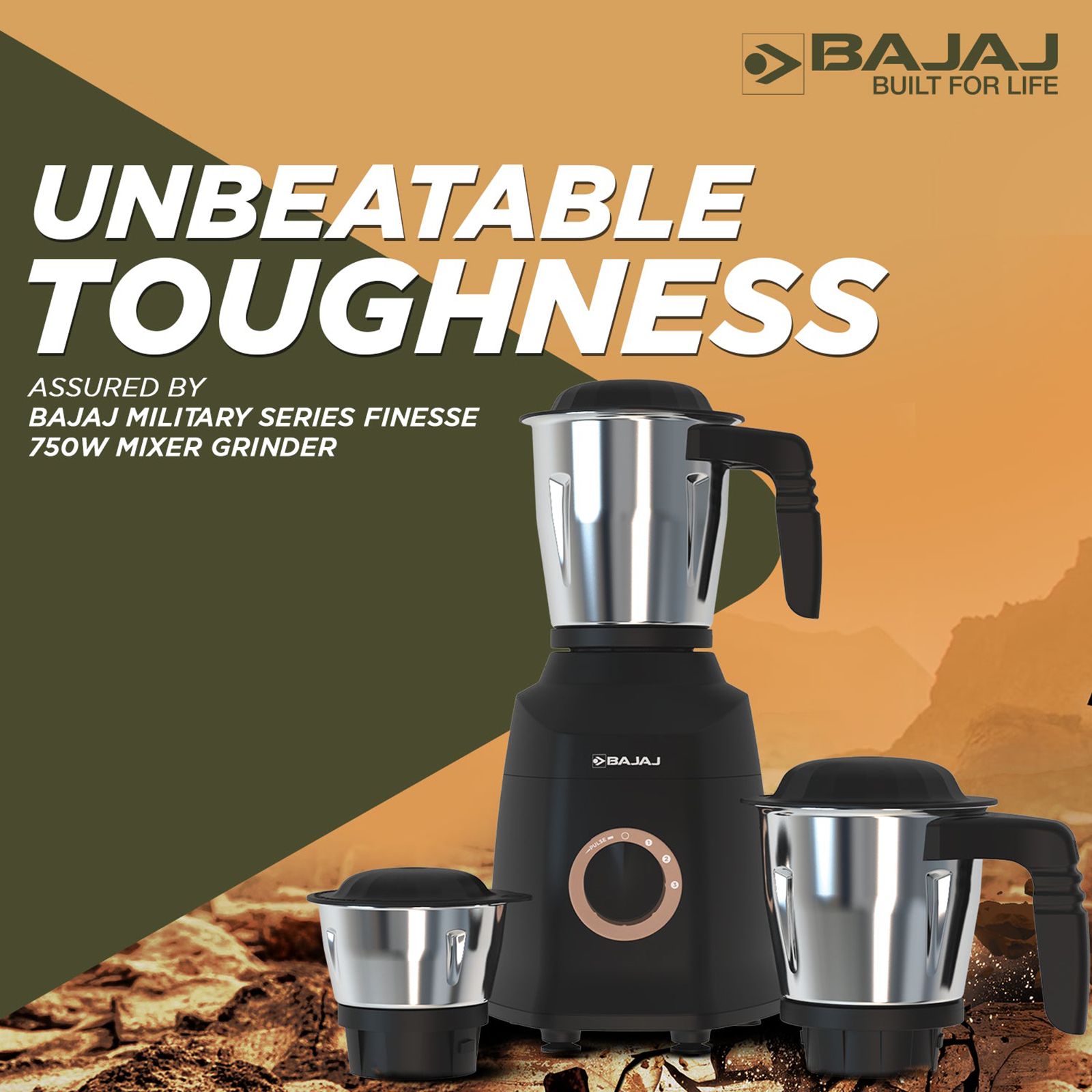 Bajaj Military Series Finesse 750 Watt 3 Jars Mixer Grinder (20000 RPM, Powerful Titan Motor, Black & Copper) Bajaj Military Series Finesse 750 Watt 3 Jars Mixer Grinder (20000 RPM, Powerful Titan Motor, Black & Copper)_6