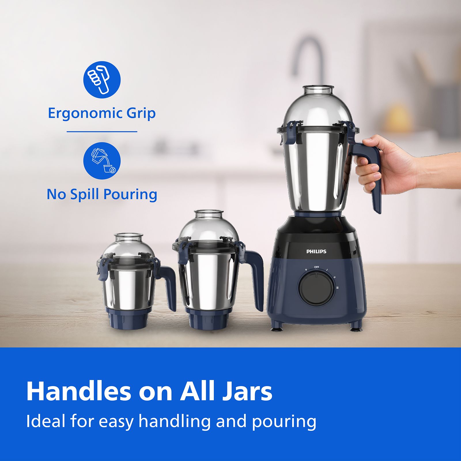 Philips HR7000/01 750 Watt 3 Jars Mixer Grinder (21000 RPM, OptiGrind Motor Technology, Blue) Philips HR7000/01 750 Watt 3 Jars Mixer Grinder (21000 RPM, OptiGrind Motor Technology, Blue)_7