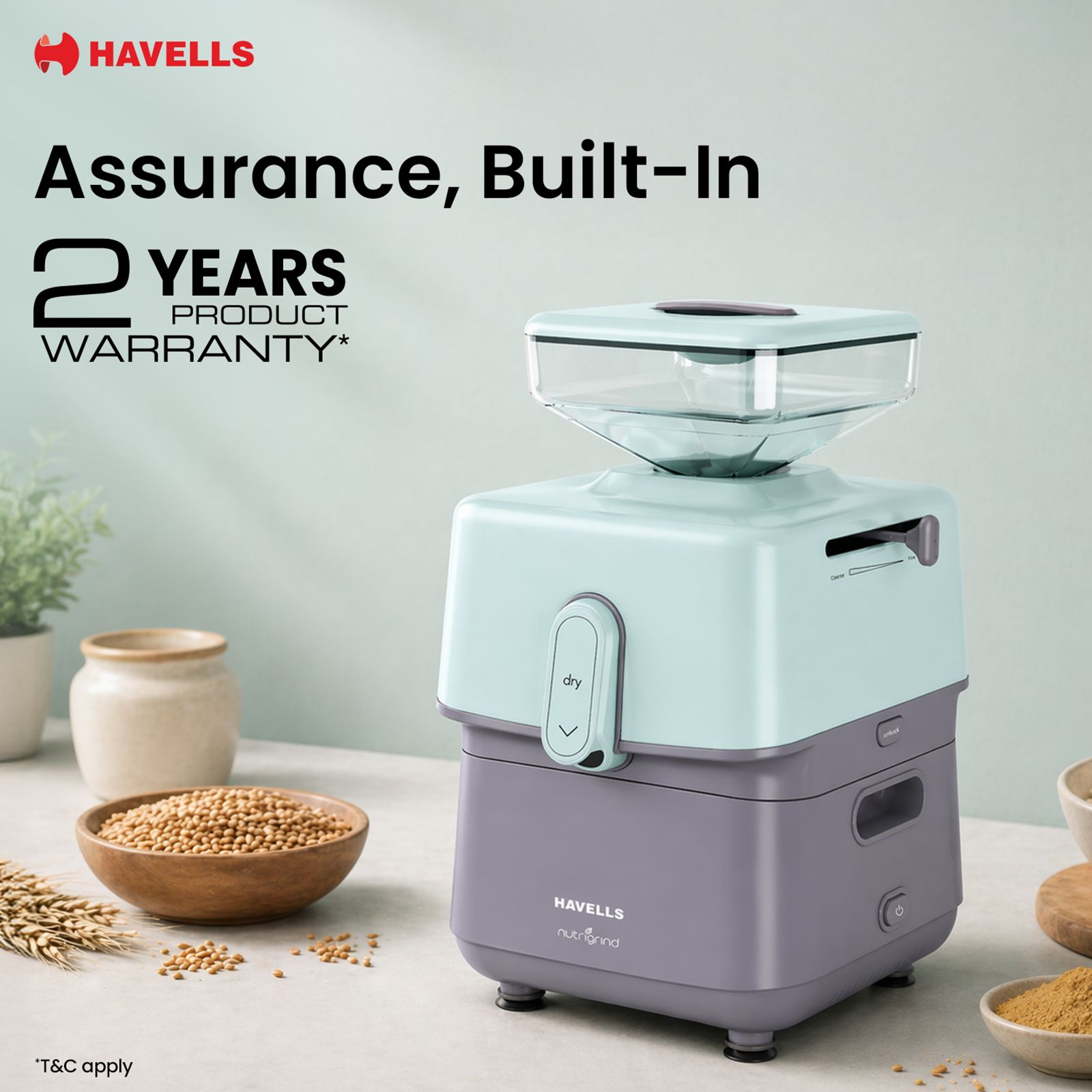 HAVELLS nutrigrind 400 Watts 4.5 Kg Flour Mill Machine (Built in Overload Protection, GHFWGGQG040, Green & Grey) HAVELLS nutrigrind 400 Watts 4.5 Kg Flour Mill Machine (Built in Overload Protection, GHFWGGQG040, Green & Grey)_13