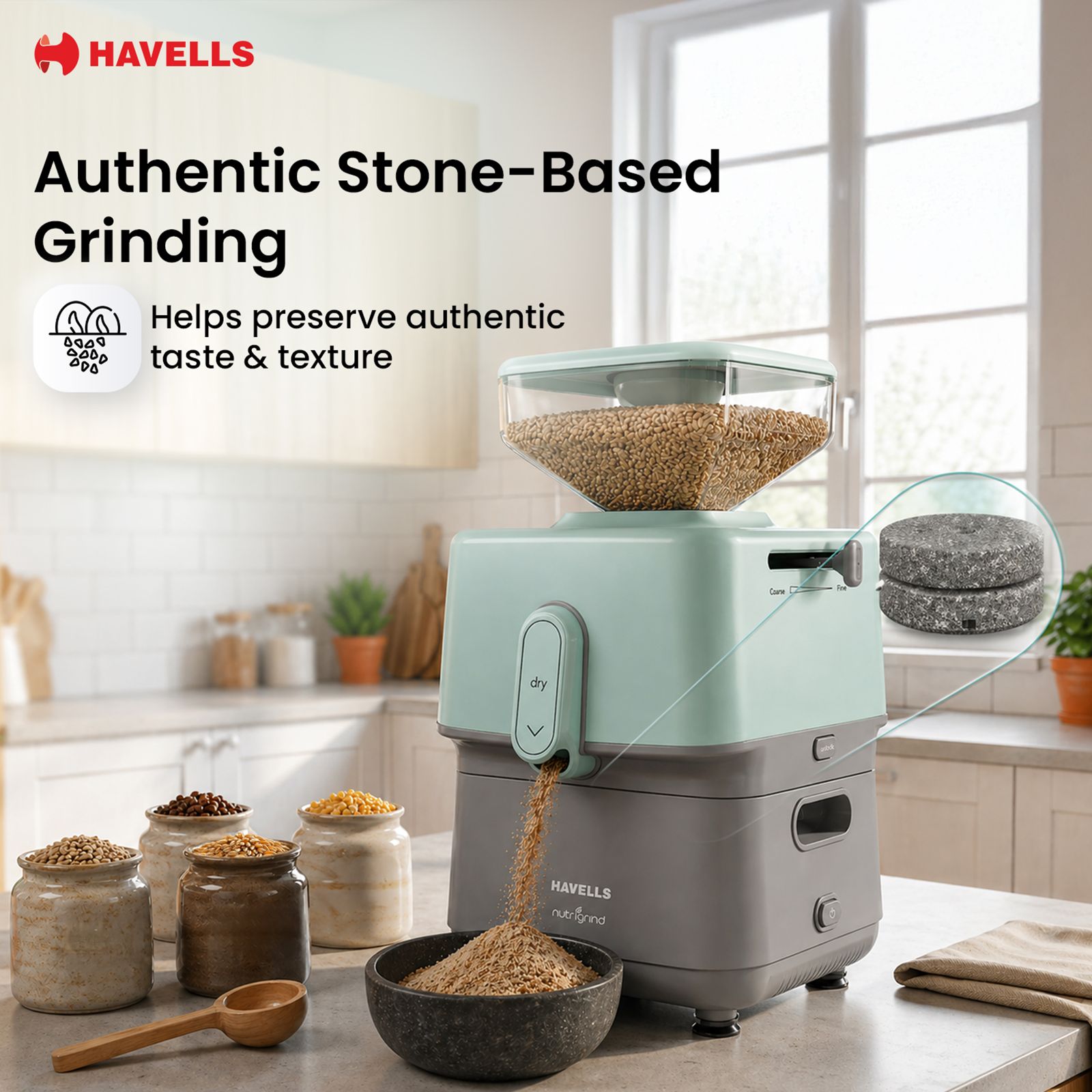 HAVELLS nutrigrind 400 Watts 4.5 Kg Flour Mill Machine (Built in Overload Protection, GHFWGGQG040, Green & Grey) HAVELLS nutrigrind 400 Watts 4.5 Kg Flour Mill Machine (Built in Overload Protection, GHFWGGQG040, Green & Grey)_8