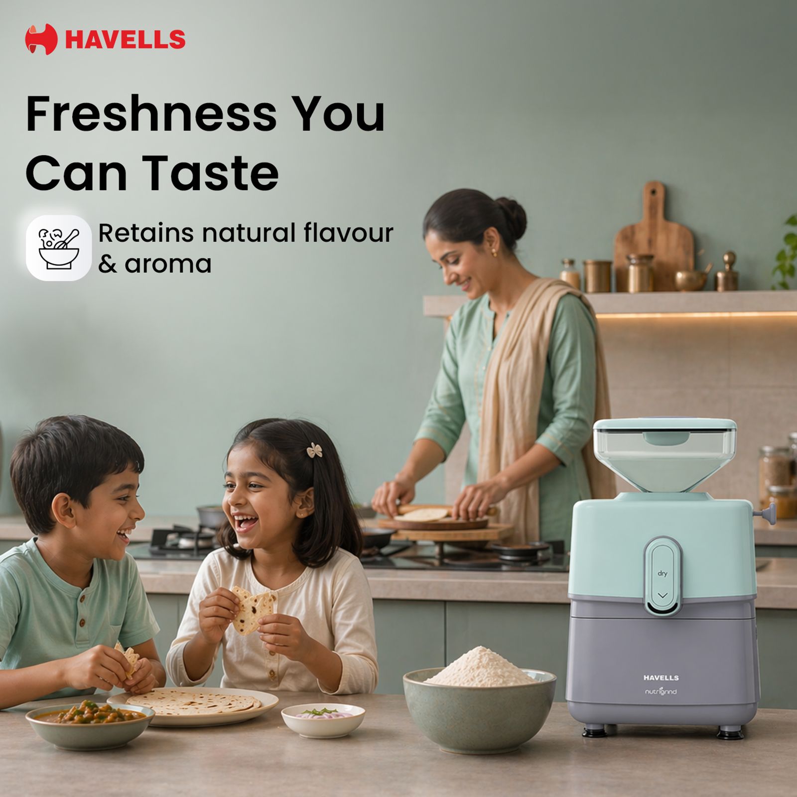 HAVELLS nutrigrind 400 Watts 4.5 Kg Flour Mill Machine (Built in Overload Protection, GHFWGGQG040, Green & Grey) HAVELLS nutrigrind 400 Watts 4.5 Kg Flour Mill Machine (Built in Overload Protection, GHFWGGQG040, Green & Grey)_9