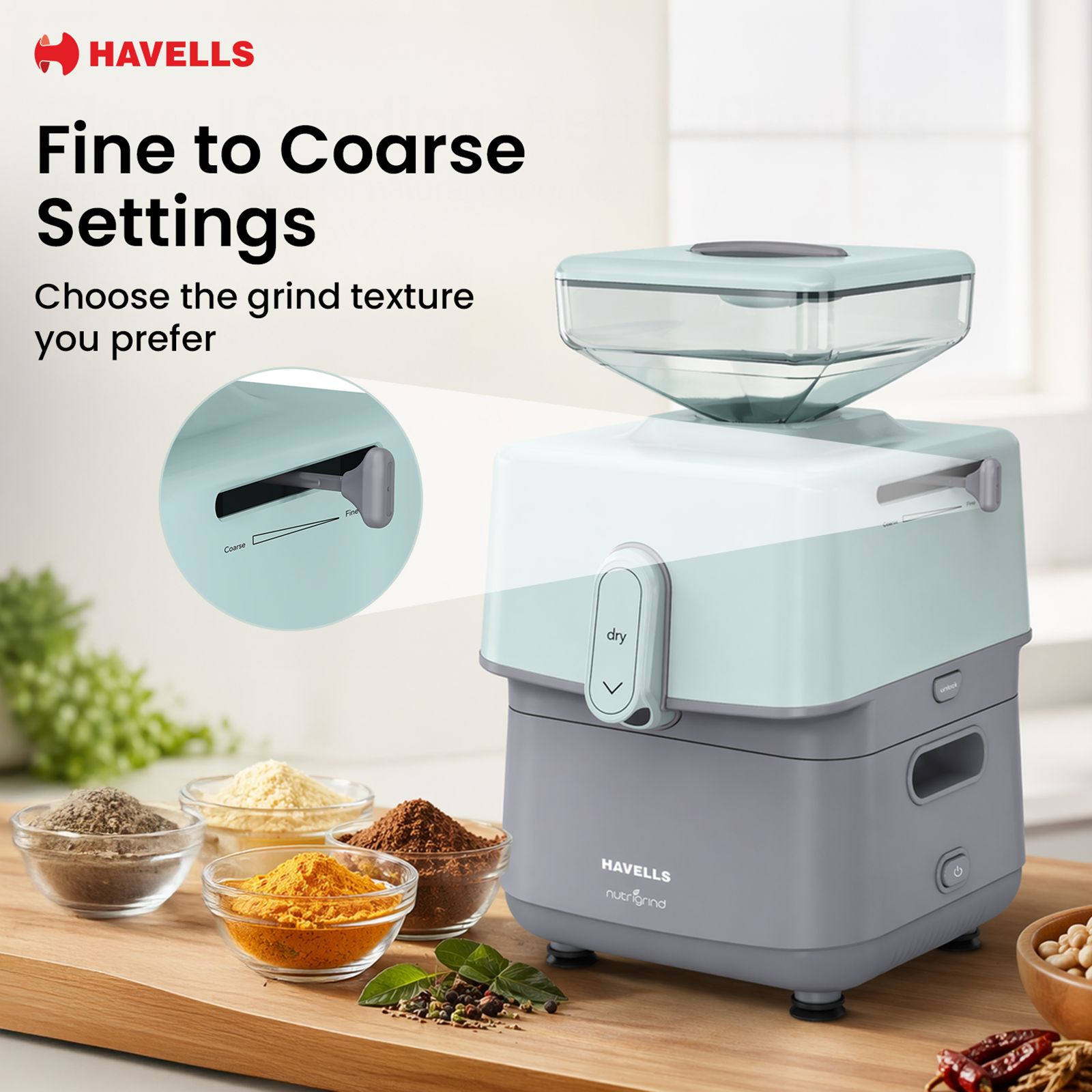 HAVELLS nutrigrind 400 Watts 4.5 Kg Flour Mill Machine (Built in Overload Protection, GHFWGGQG040, Green & Grey) HAVELLS nutrigrind 400 Watts 4.5 Kg Flour Mill Machine (Built in Overload Protection, GHFWGGQG040, Green & Grey)_10