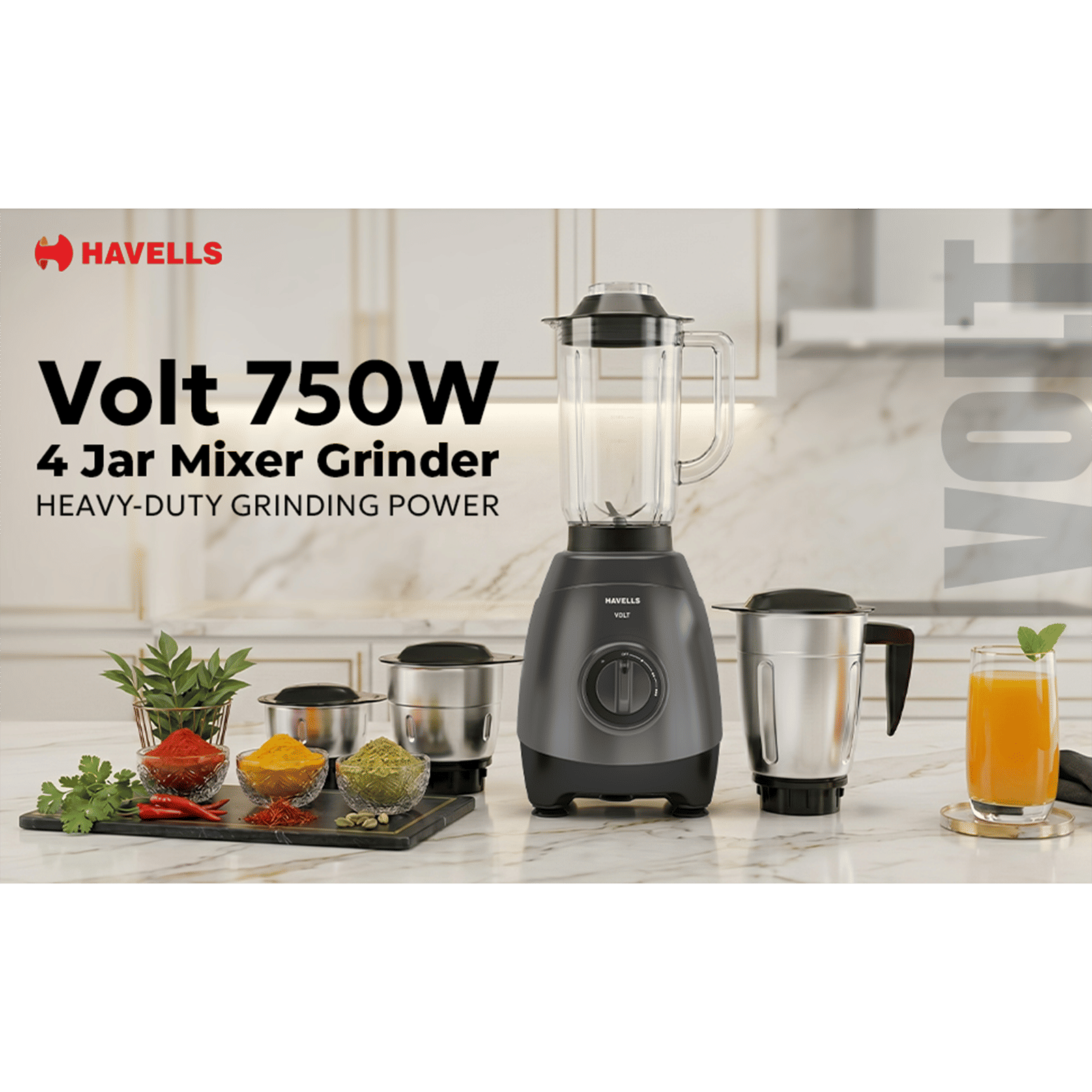 Havells Volt 750 Watt 4 Jars Mixer Grinder (21000 RPM, Grey)_11
