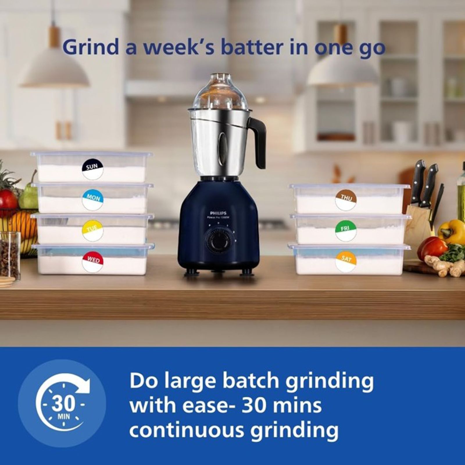 PHILIPS Power Pro 1000 Watt 4 Jars Mixer Grinder (21000 RPM, Quick Cool Ventilation Technology, Azure Blue) PHILIPS Power Pro 1000 Watt 4 Jars Mixer Grinder (21000 RPM, Quick Cool Ventilation Technology, Azure Blue)_4