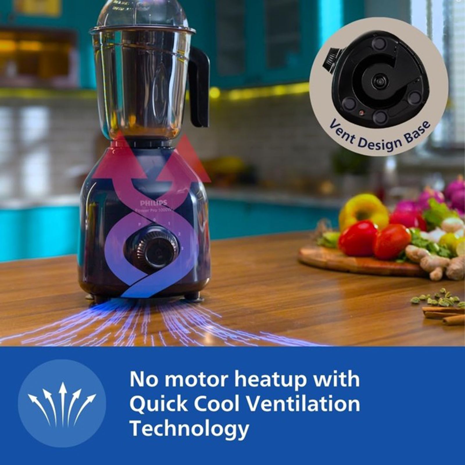PHILIPS Power Pro 1000 Watt 4 Jars Mixer Grinder (21000 RPM, Quick Cool Ventilation Technology, Azure Blue) PHILIPS Power Pro 1000 Watt 4 Jars Mixer Grinder (21000 RPM, Quick Cool Ventilation Technology, Azure Blue)_6