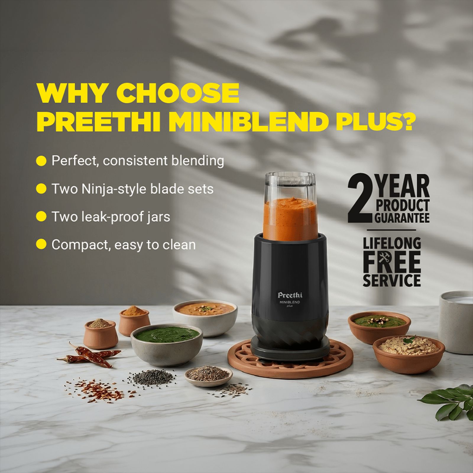 Preethi MINIBLEND plus 300 Watt 3 Jars Juicer Blender (25000 RPM, Secure Leak-Proof Jars, Black) Preethi MINIBLEND plus 300 Watt 3 Jars Juicer Blender (25000 RPM, Secure Leak-Proof Jars, Black)_8