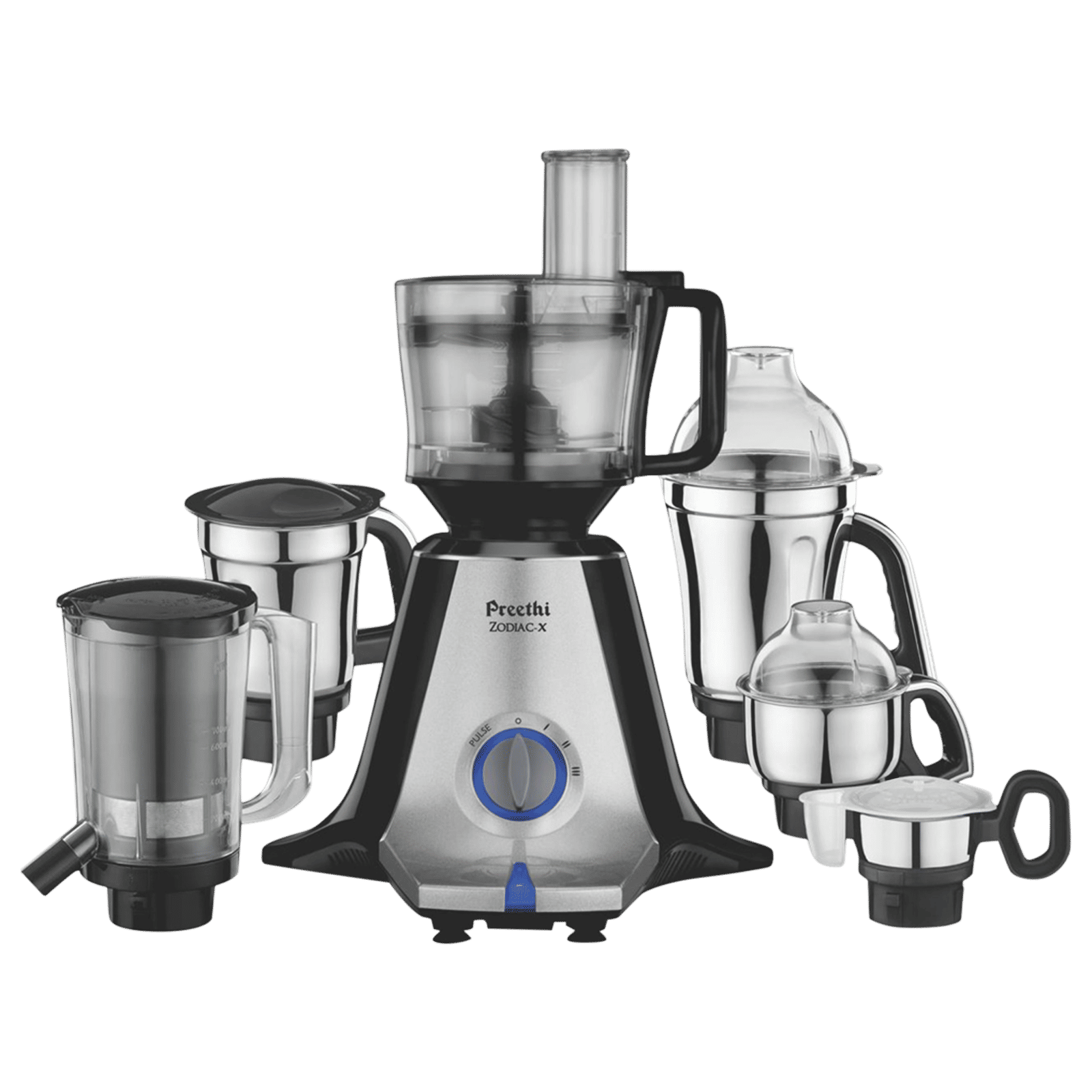 Preethi ZODIAC-X 750 Watt 6 Jars Juicer Mixer Grinder (25000 RPM, Effortless Atta Kneading, Silver & Black)_1