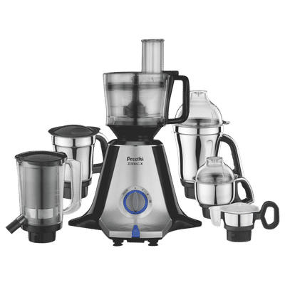 Preethi ZODIAC-X 750 Watt 6 Jars Juicer Mixer Grinder (25000 RPM, Effortless Atta Kneading, Silver & Black)