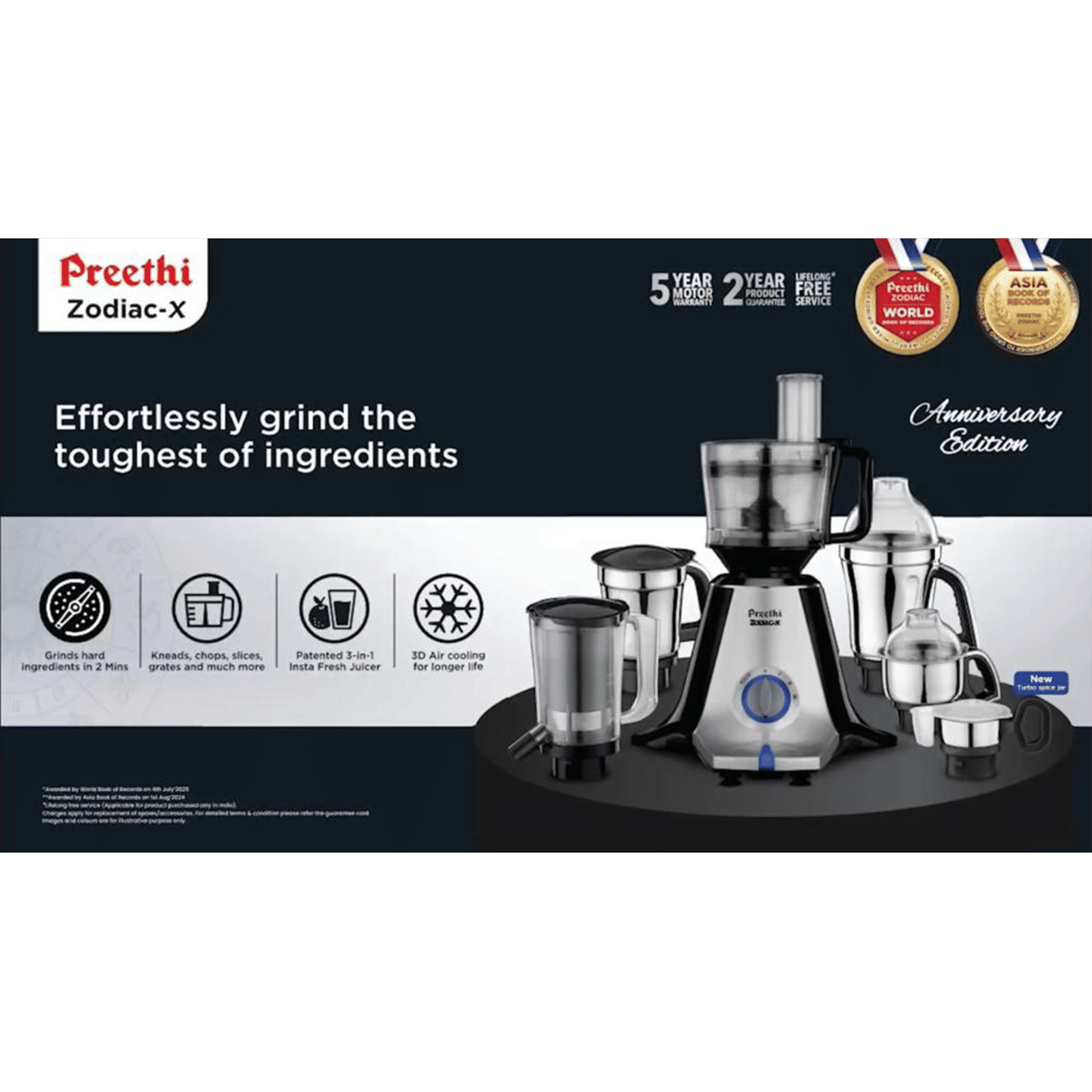Preethi ZODIAC-X 750 Watt 6 Jars Juicer Mixer Grinder (25000 RPM, Effortless Atta Kneading, Silver & Black)_9