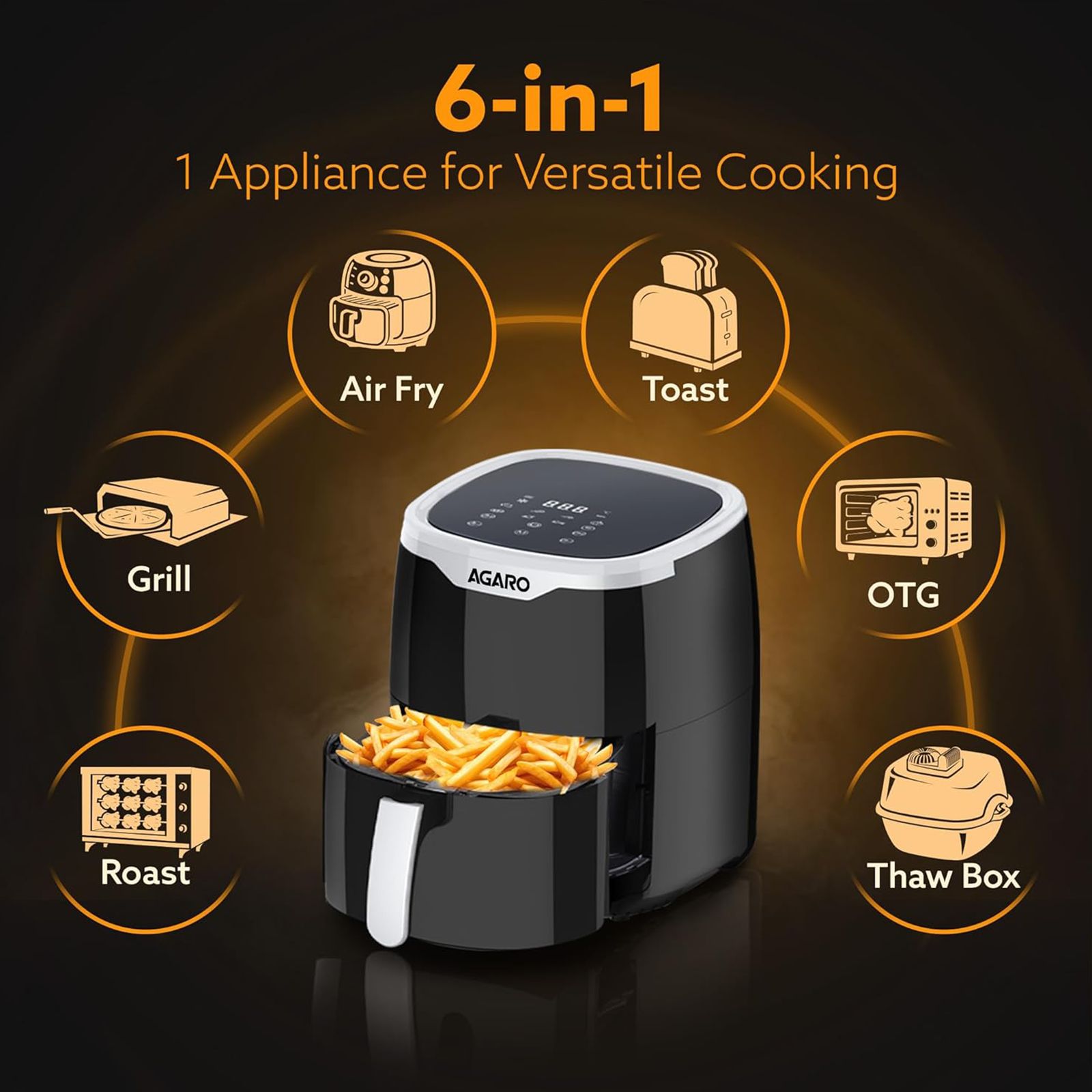 AGARO Galaxy 4.5L 1400 Watt Digital Air Fryer with 360 Degrees Air Circulation Technology (Black) AGARO Galaxy 4.5L 1400 Watt Digital Air Fryer with 360 Degrees Air Circulation Technology (Black)_4