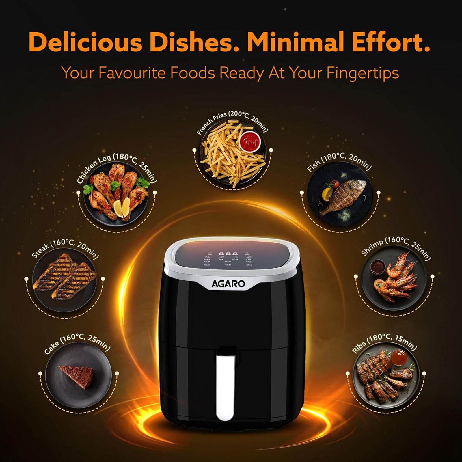 AGARO Galaxy 4.5L 1400 Watt Digital Air Fryer with 360 Degrees Air Circulation Technology (Black) AGARO Galaxy 4.5L 1400 Watt Digital Air Fryer with 360 Degrees Air Circulation Technology (Black)_6