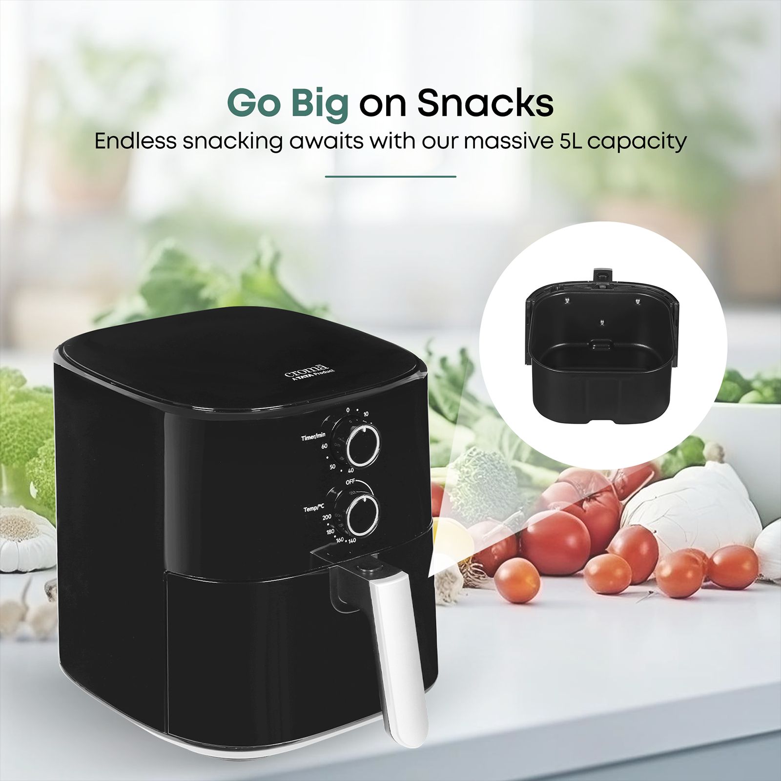 Croma 5L 1500 Watt Air Fryer with 360 Degree Air Circulation (Black) Croma 5L 1500 Watt Air Fryer with 360 Degree Air Circulation (Black)_5