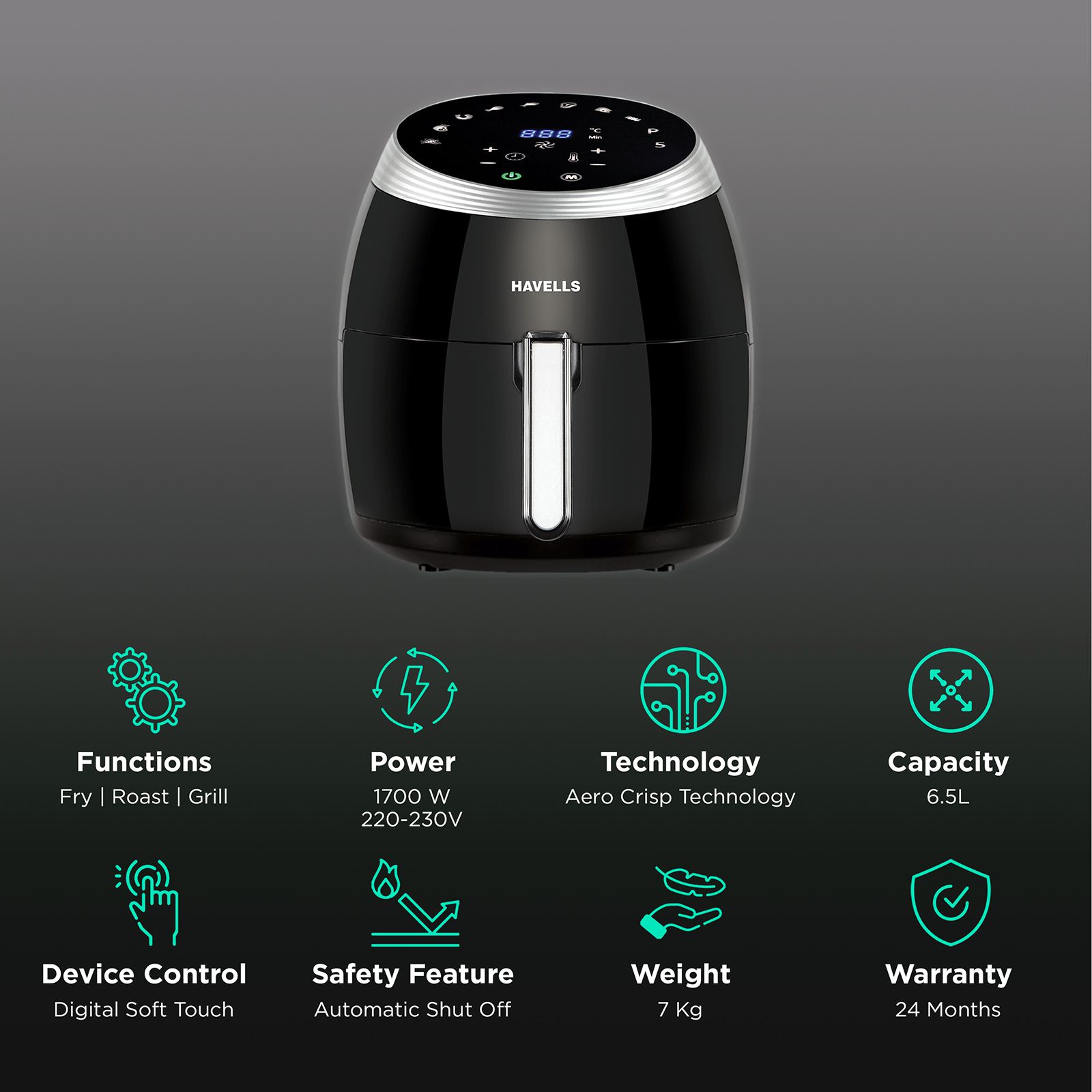 HAVELLS Prolife Grande 6.5L 1700 Watt Digital Air Fryer with Aero Crisp Technology (Black) HAVELLS Prolife Grande 6.5L 1700 Watt Digital Air Fryer with Aero Crisp Technology (Black)_3