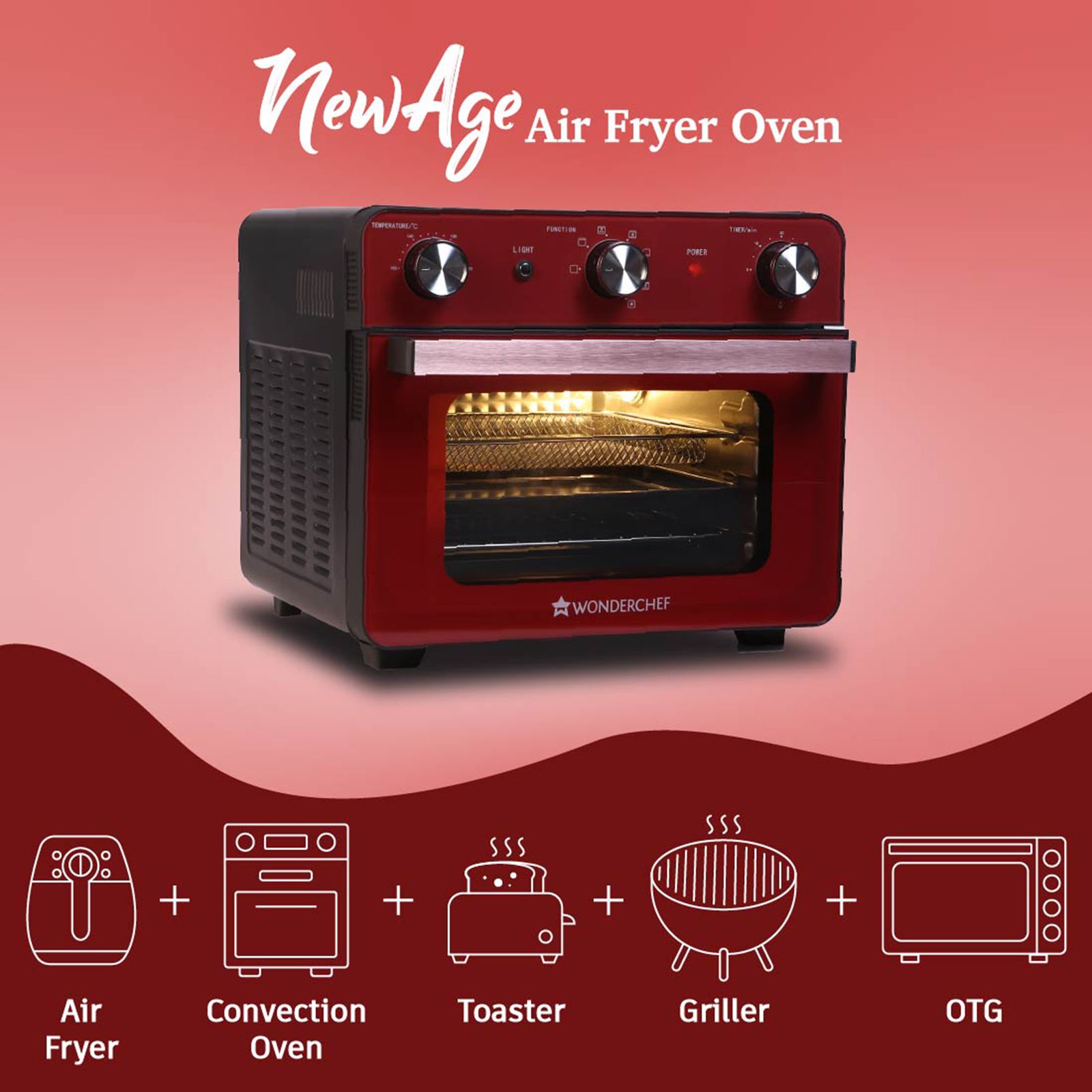 WONDERCHEF Crimson Edge 23L Air Fryer Microwave Oven with 360 Degree Hot Air Circulation Technology (Red) WONDERCHEF Crimson Edge 23L Air Fryer Microwave Oven with 360 Degree Hot Air Circulation Technology (Red)_9