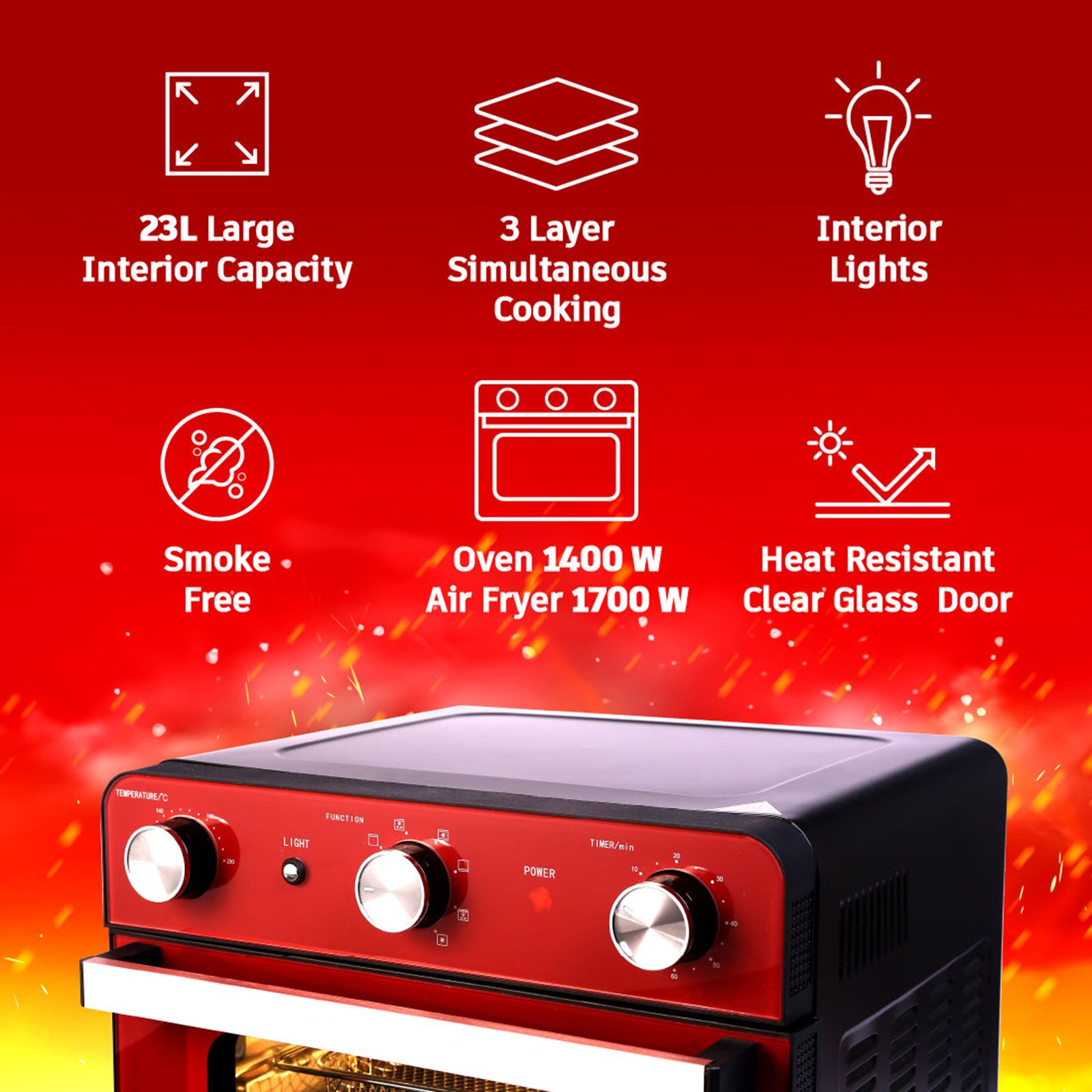 WONDERCHEF Crimson Edge 23L Air Fryer Microwave Oven with 360 Degree Hot Air Circulation Technology (Red) WONDERCHEF Crimson Edge 23L Air Fryer Microwave Oven with 360 Degree Hot Air Circulation Technology (Red)_12