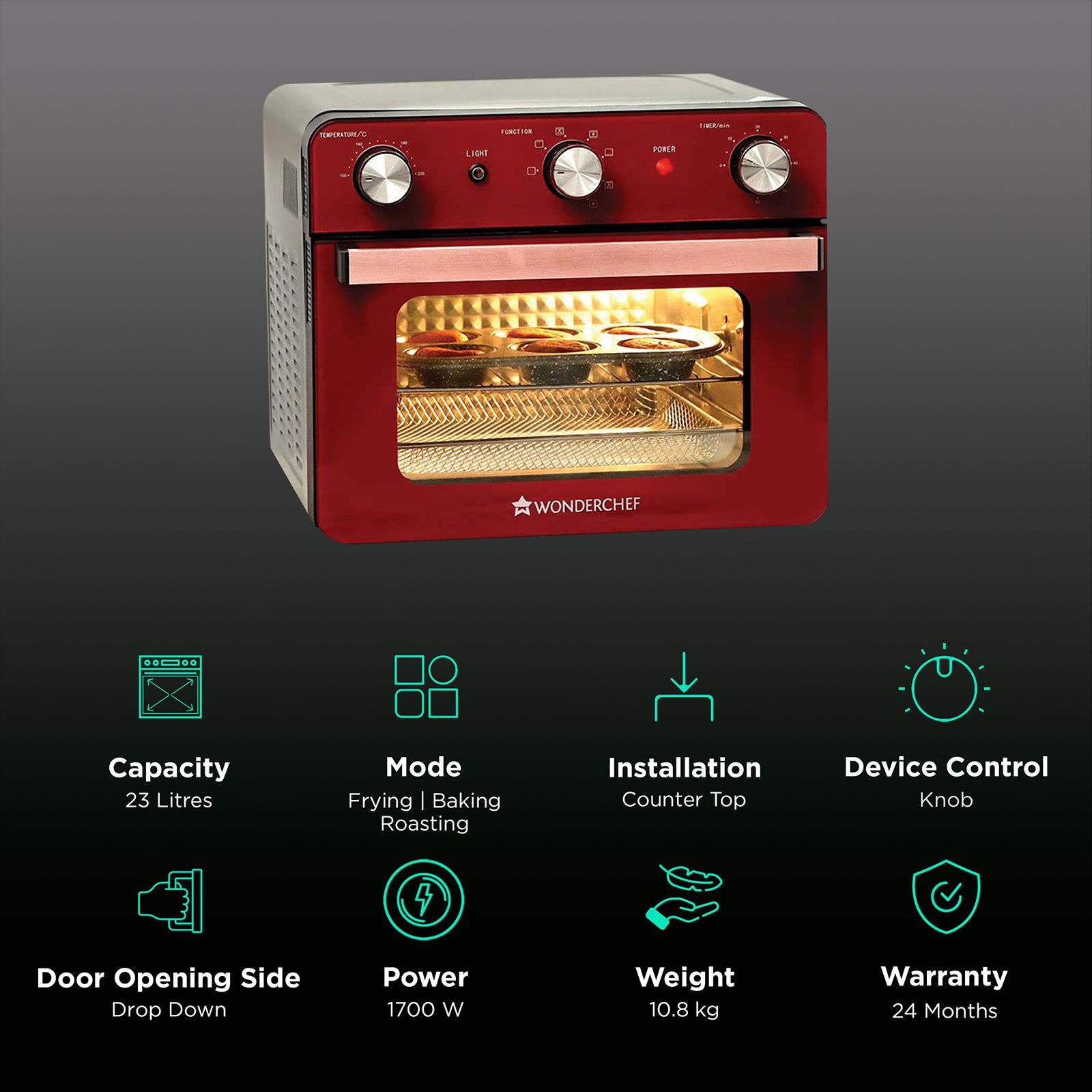 WONDERCHEF Crimson Edge 23L Air Fryer Microwave Oven with 360 Degree Hot Air Circulation Technology (Red) WONDERCHEF Crimson Edge 23L Air Fryer Microwave Oven with 360 Degree Hot Air Circulation Technology (Red)_3