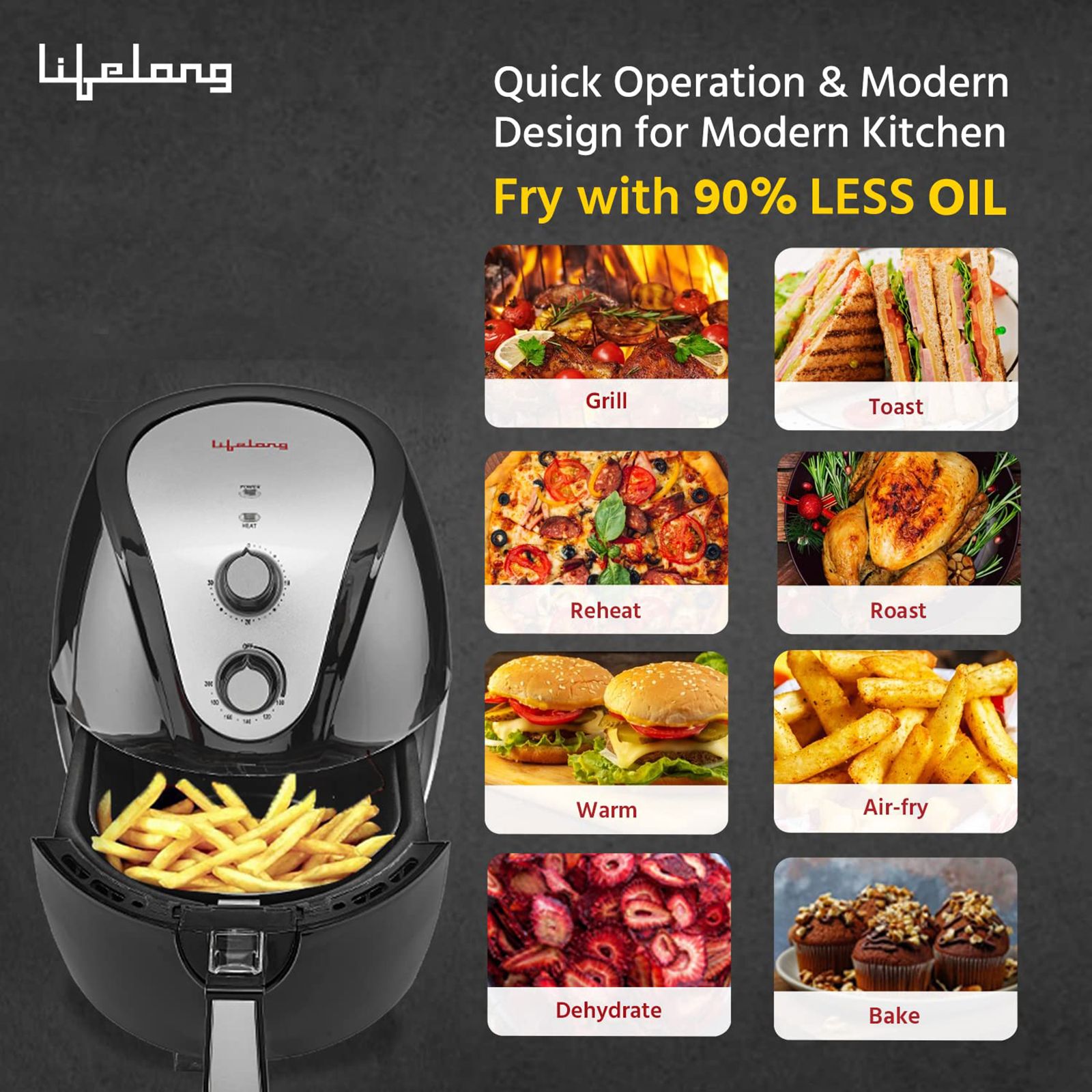 Lifelong Fryo 4.5L 1400 Watt Air Fryer with Rapid Air Technology (Black)_10