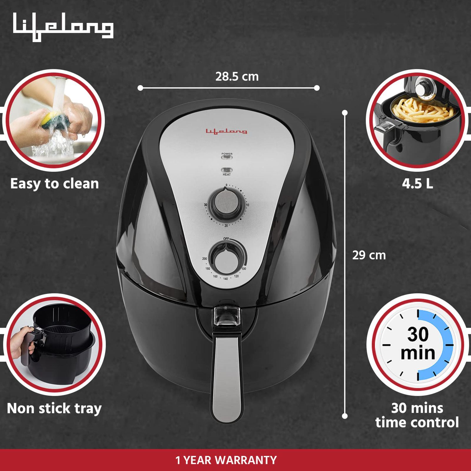 Lifelong Fryo 4.5L 1400 Watt Air Fryer with Rapid Air Technology (Black)_11