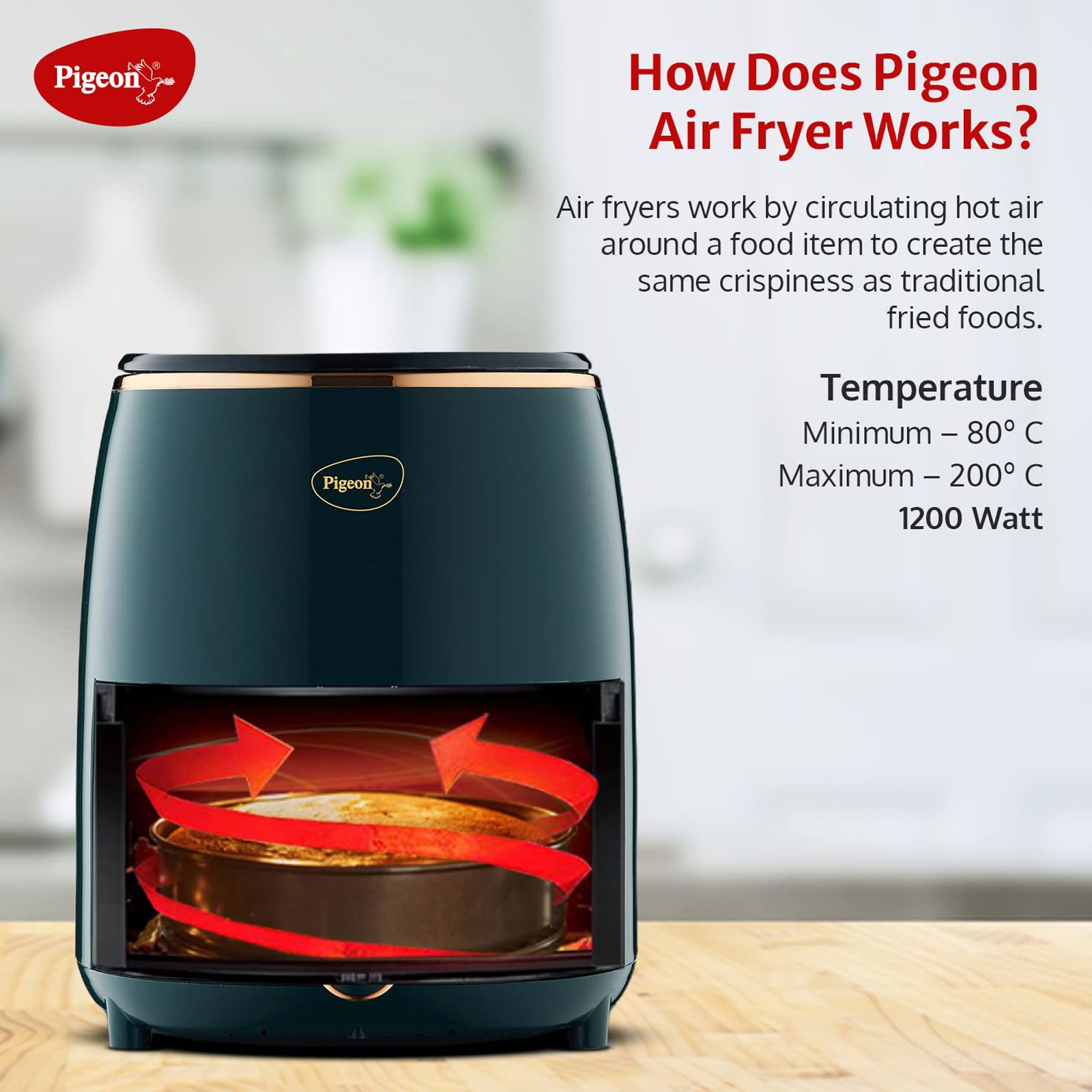 Pigeon Healthifry 4.2L 1200 Watt Digital Air Fryer with Air Circulation Technology (Green)_9
