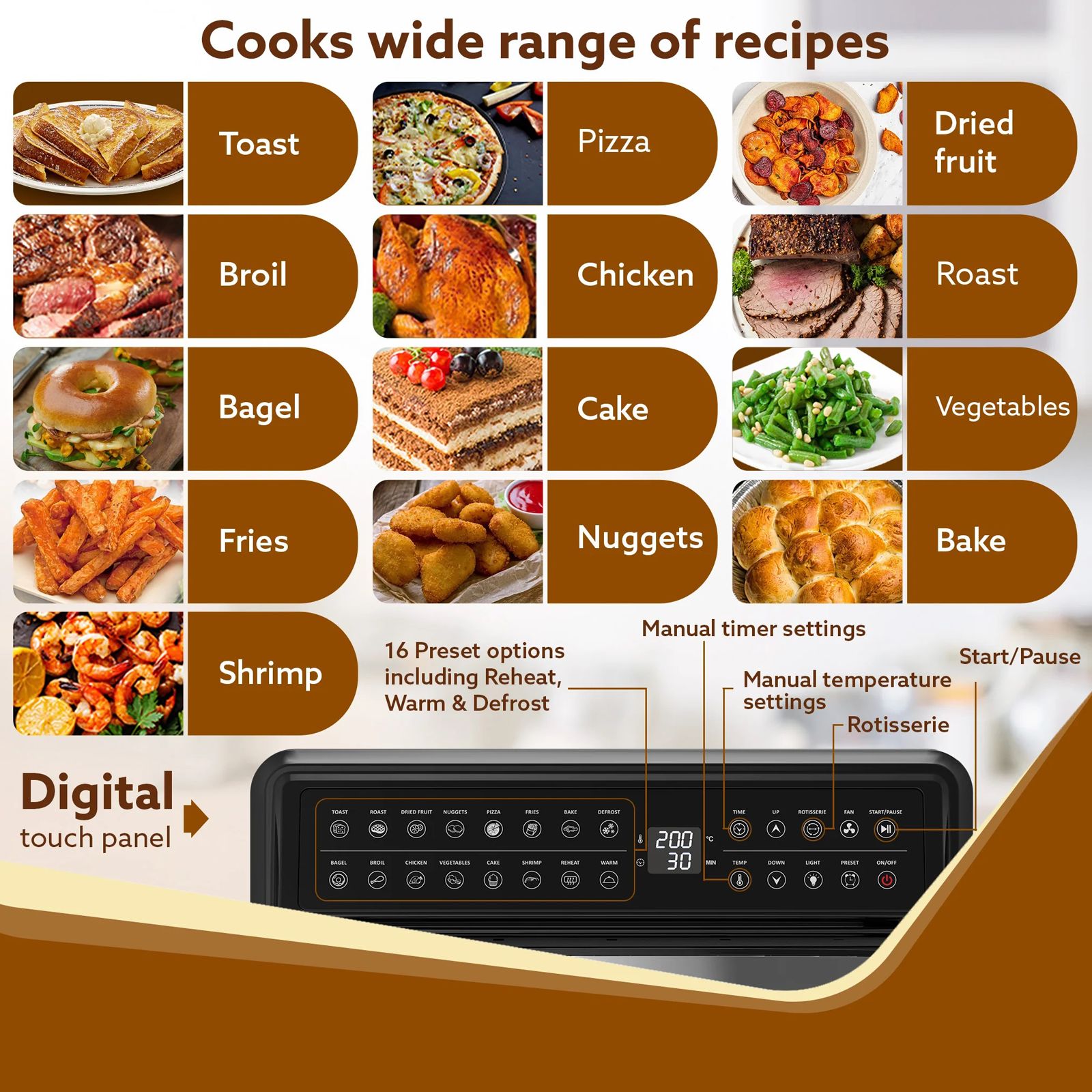 AGARO Regal Plus 23L 1800 Watt Digital Air Fryer with 360 Degree Hot Air Circulation Technology (Black)_2