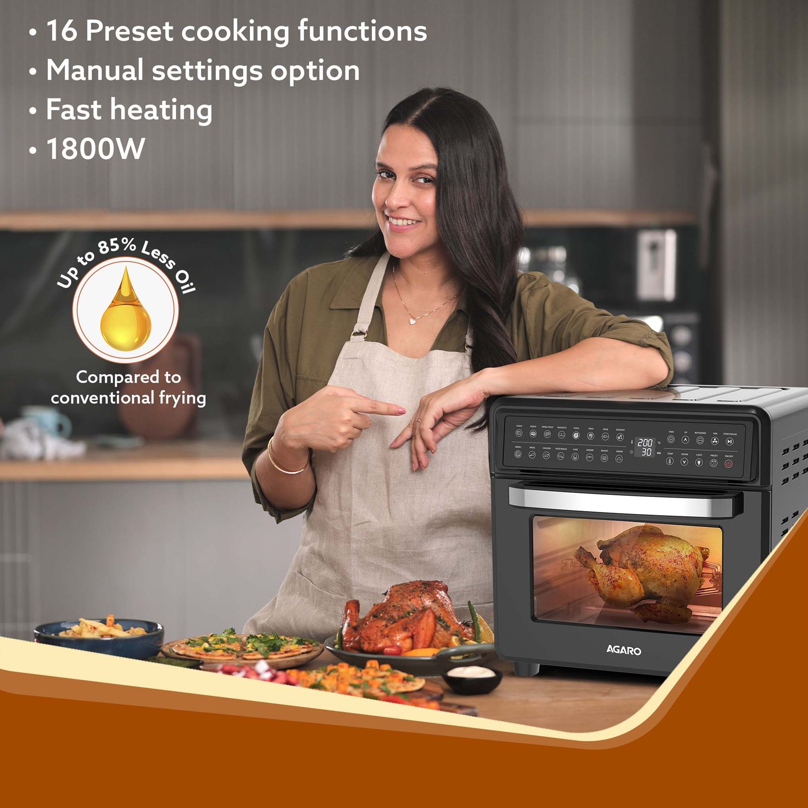 AGARO Regal Plus 23L 1800 Watt Digital Air Fryer with 360 Degree Hot Air Circulation Technology (Black)_4